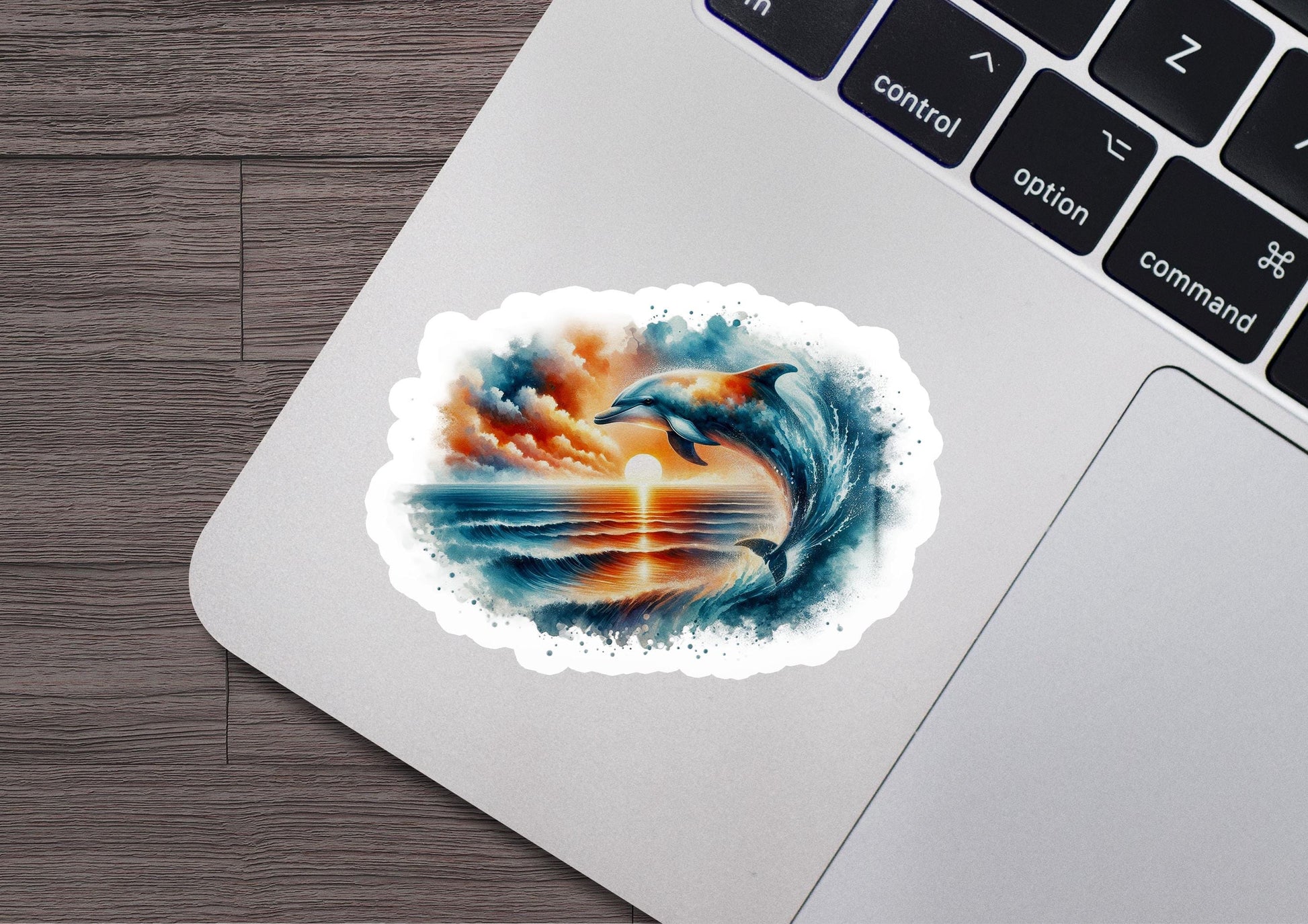 a sticker of a dolphin jumping out of the water