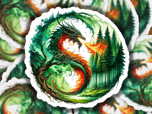 a painting of a tree with a dragon on it