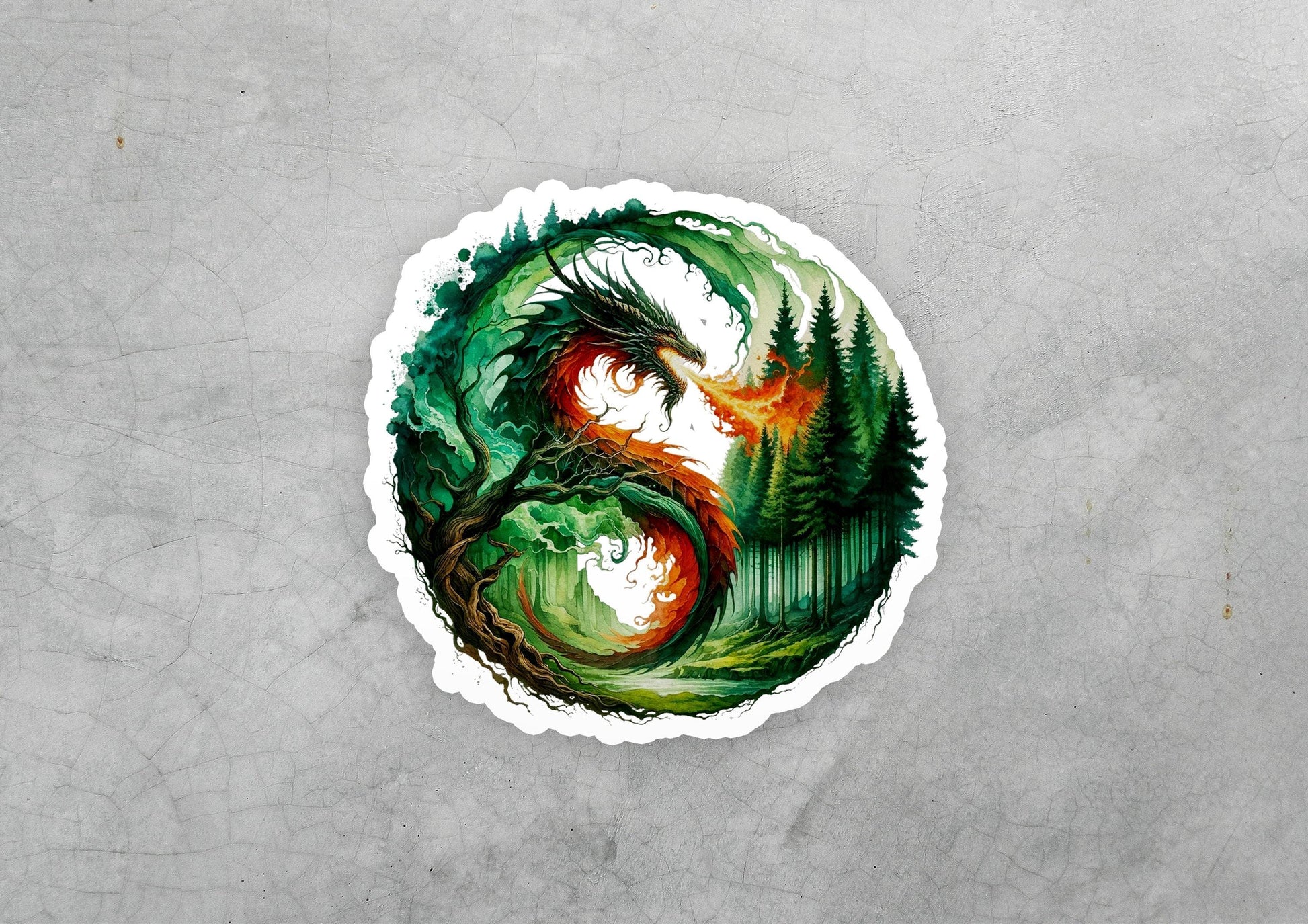 a sticker of a green and red dragon