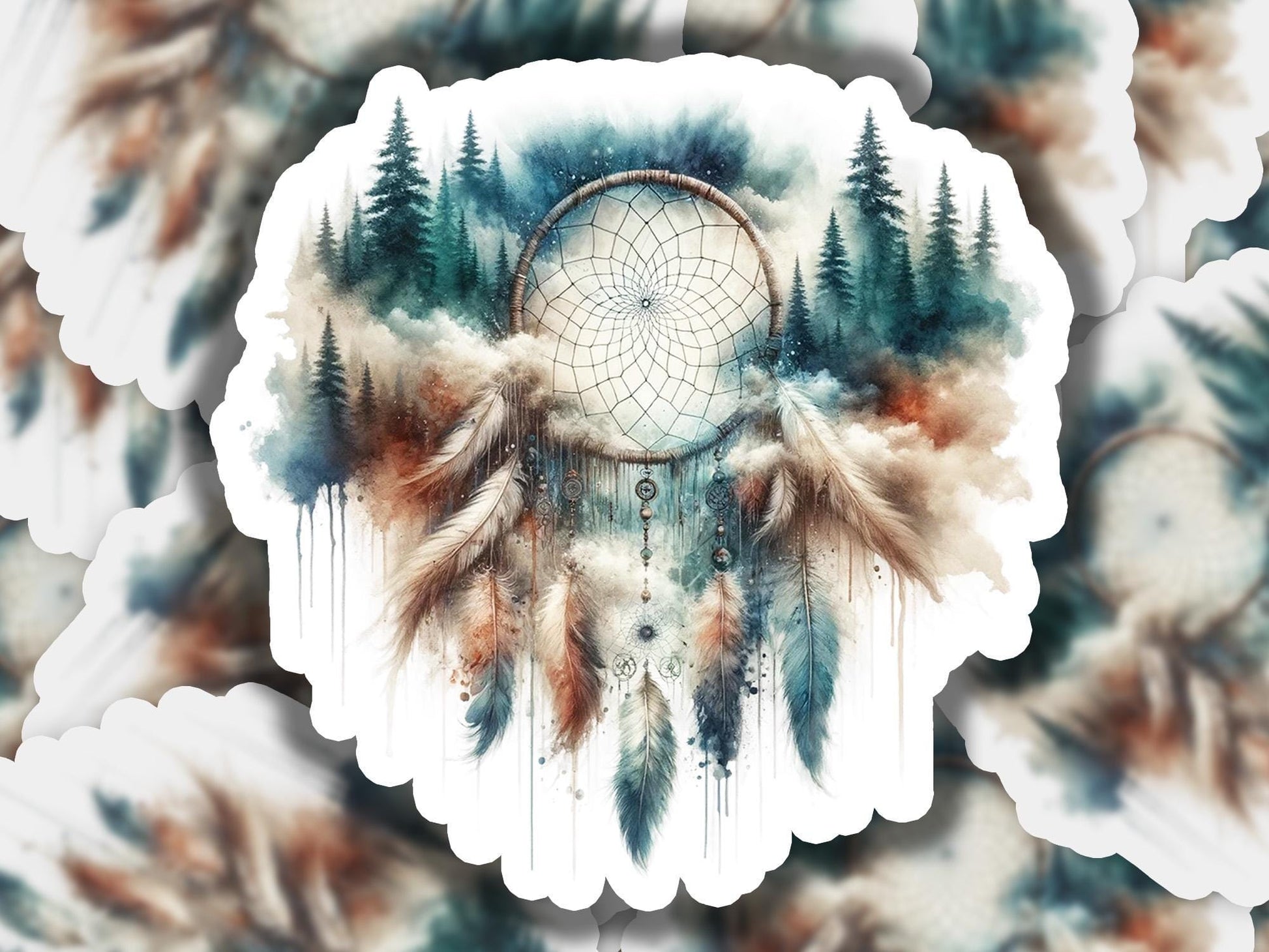 a picture of a dream catcher with trees in the background