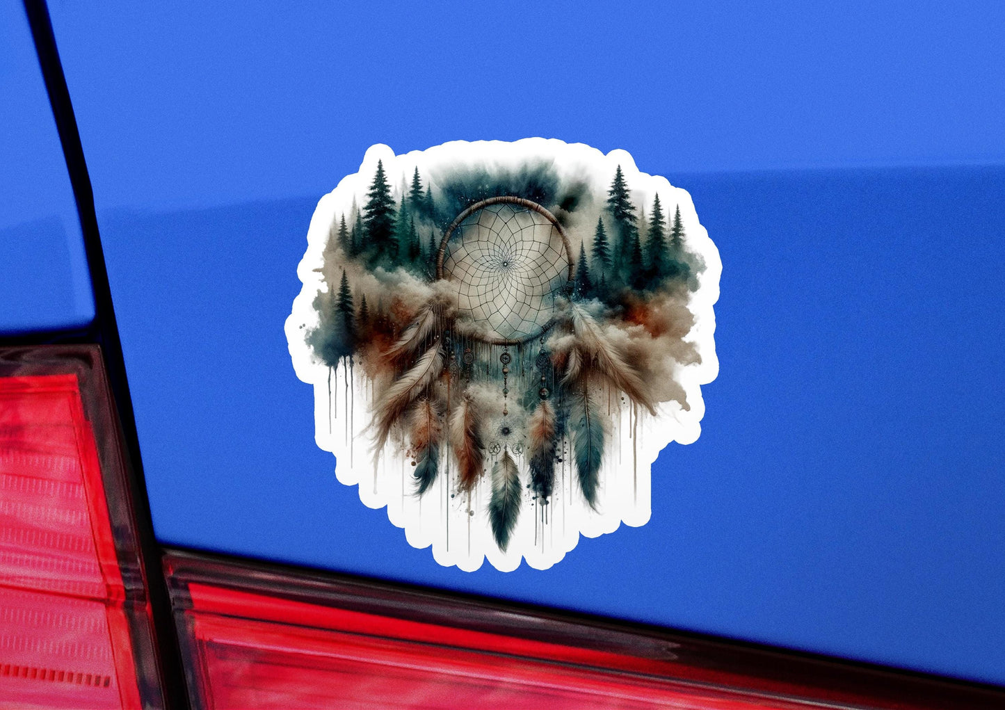 a sticker of an indian headdress on the back of a car