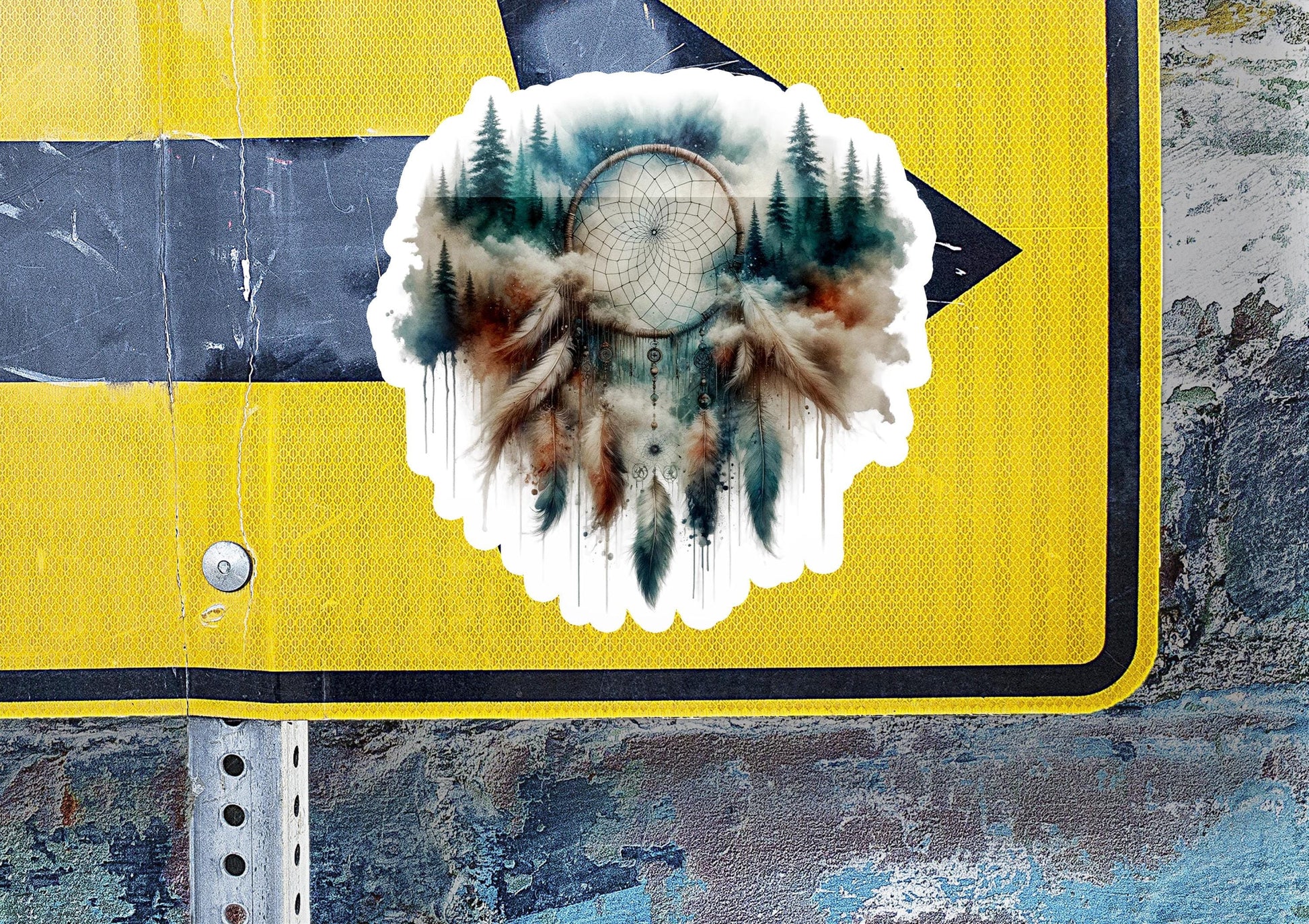 a sticker of a native american headdress on a street sign