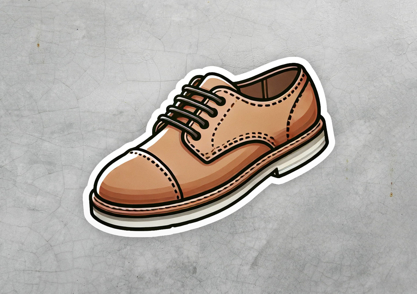 a sticker of a brown shoe on a gray background