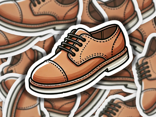 a sticker of a brown shoe surrounded by brown shoes