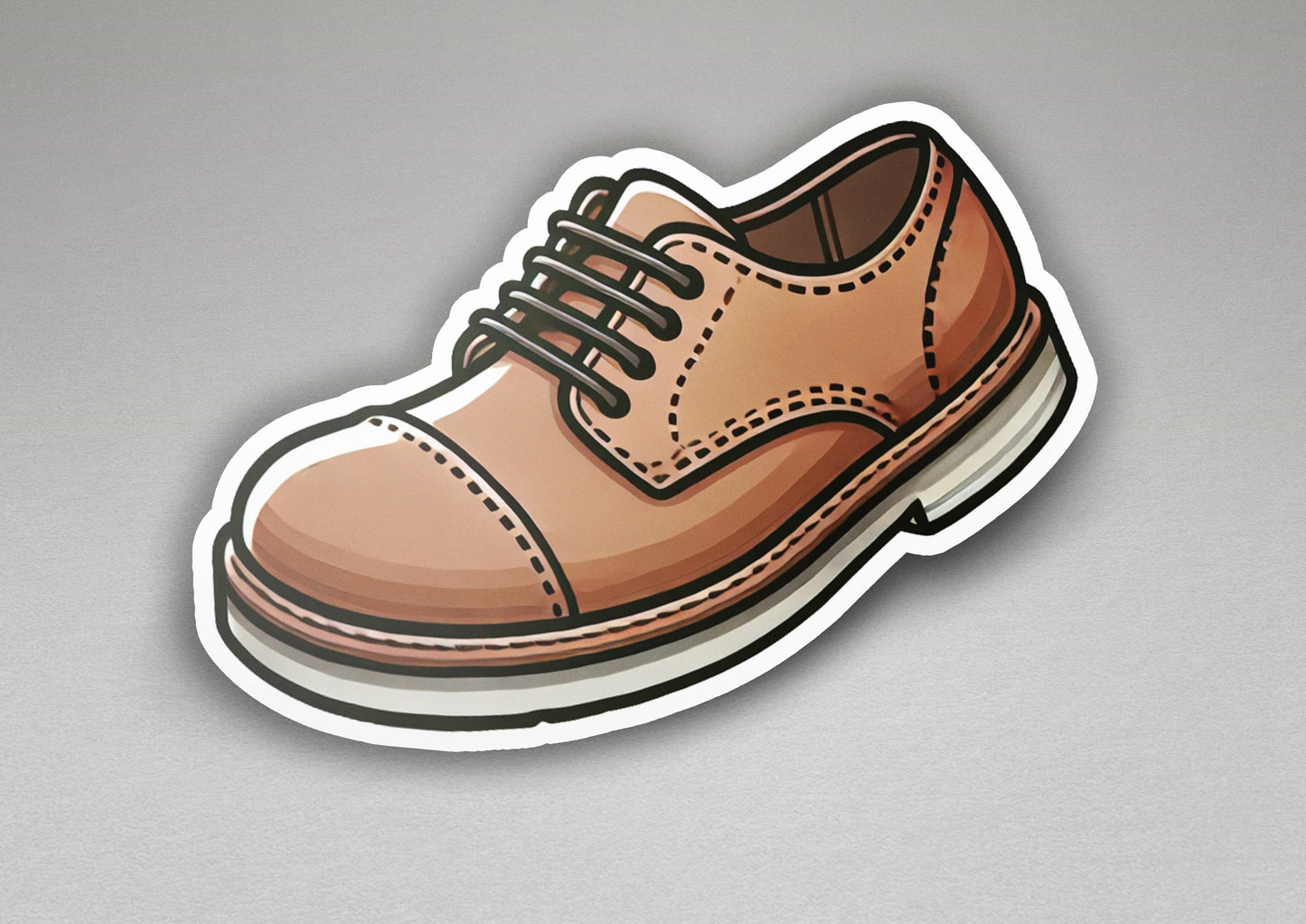 a sticker of a brown shoe on a gray background