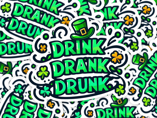Drink Drank Drunk Vinyl Sticker | Dishwasher Safe & Durable | Custom Sizes | Fast Shipping | Made in USA Fiesta Doodle waterproof vinyl sticker. dishwasher safe outdoor sticker.