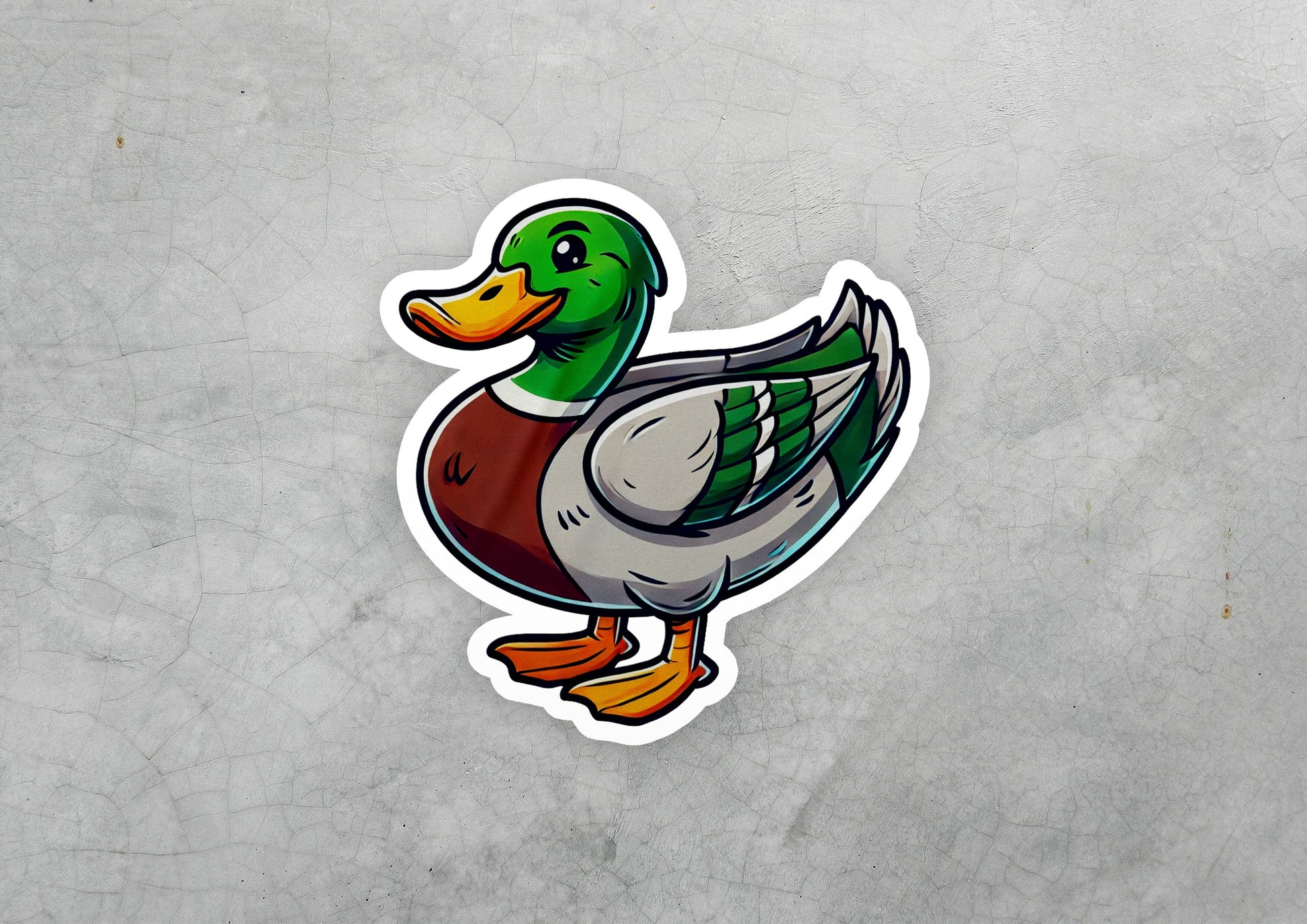 a sticker of a duck on a gray background