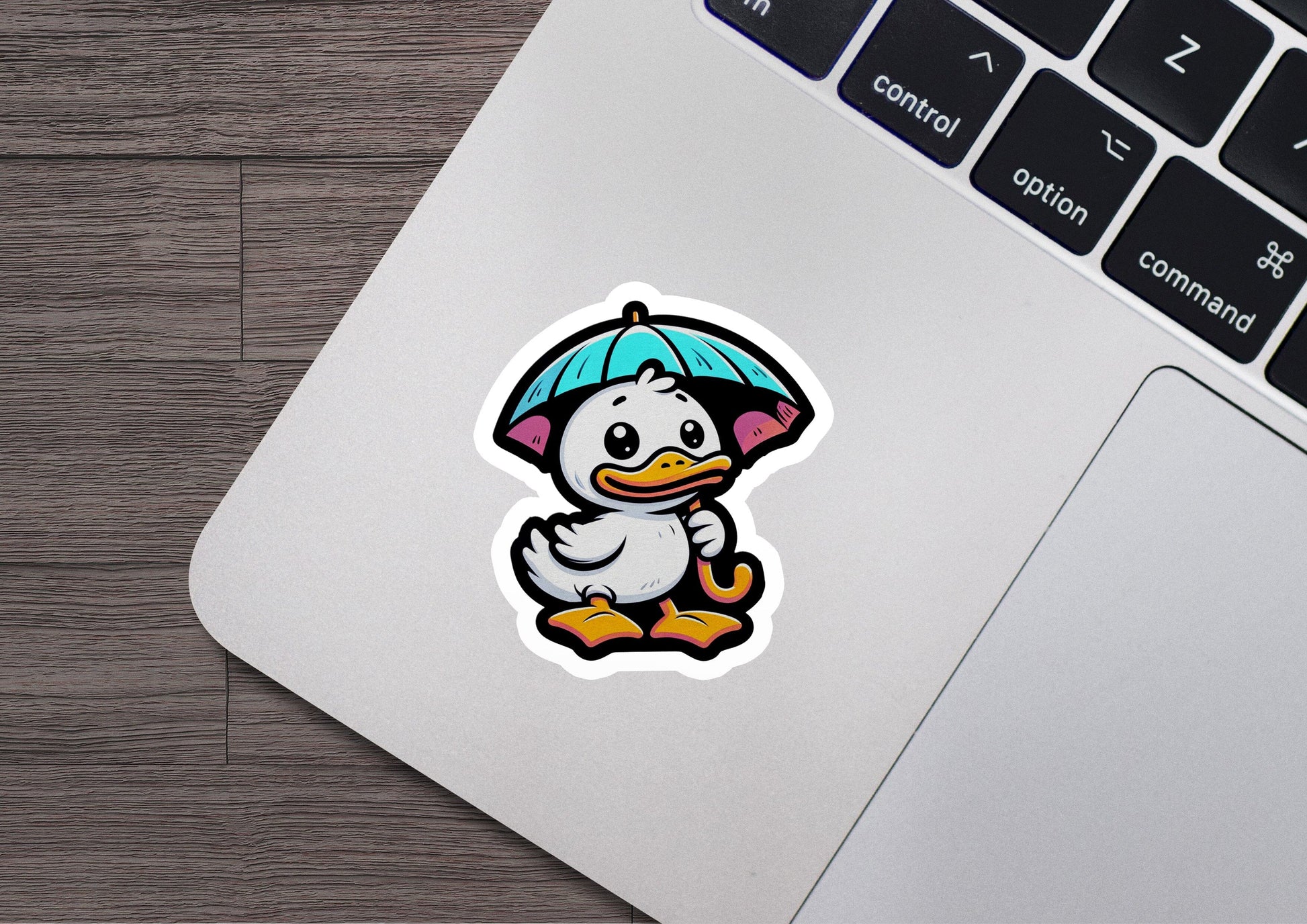 a sticker of a duck holding an umbrella