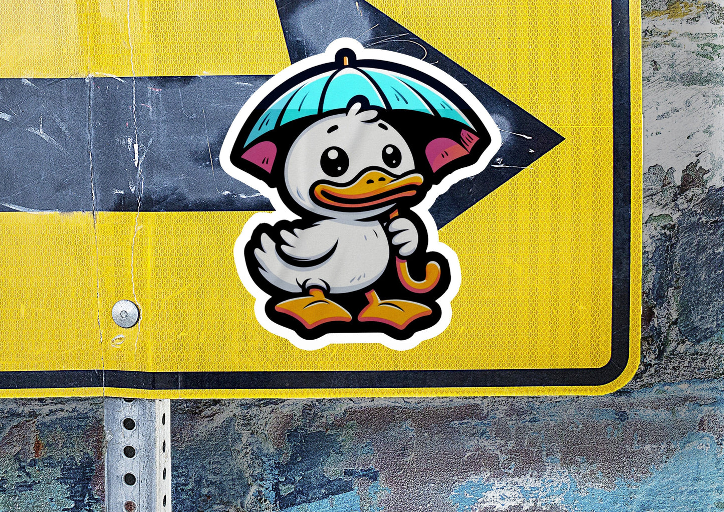a sticker of a duck holding an umbrella