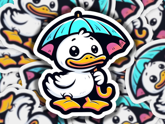 a sticker of a duck holding an umbrella