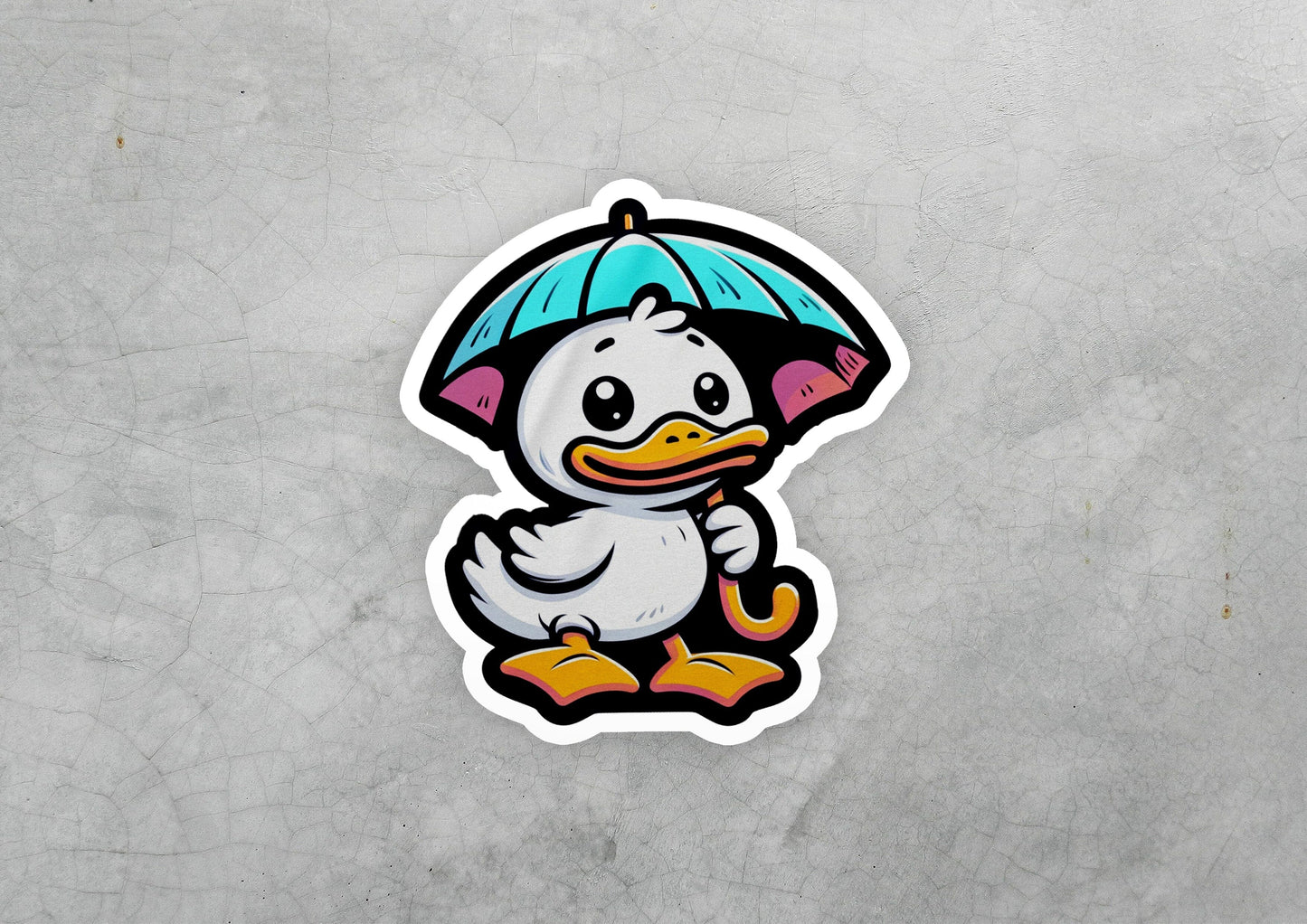 a sticker of a duck holding an umbrella