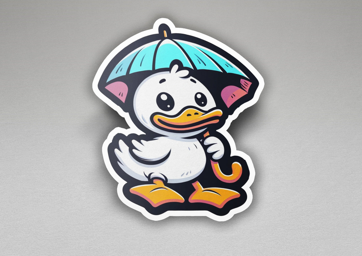 a sticker of a duck holding an umbrella