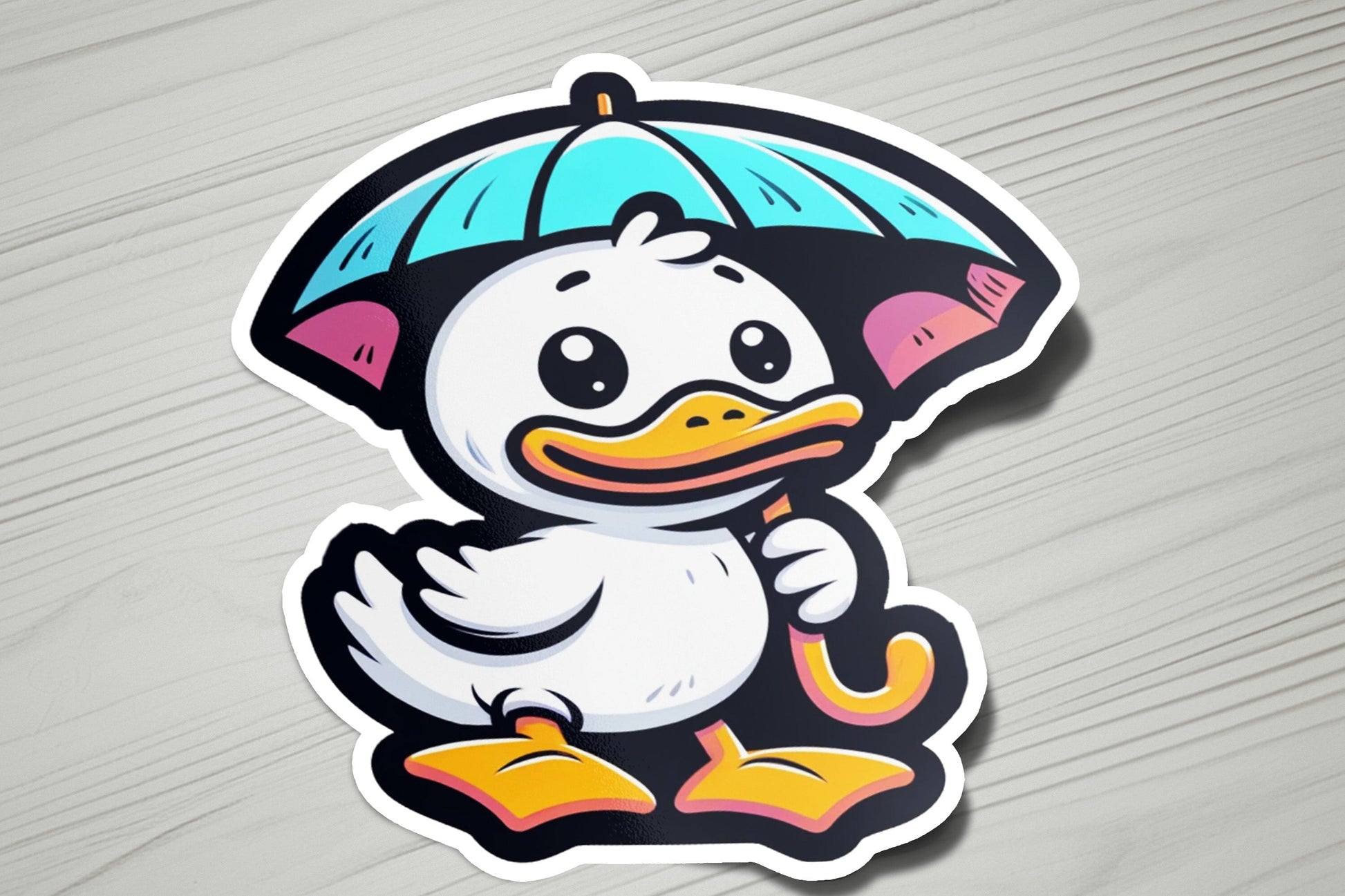 a sticker of a duck holding an umbrella