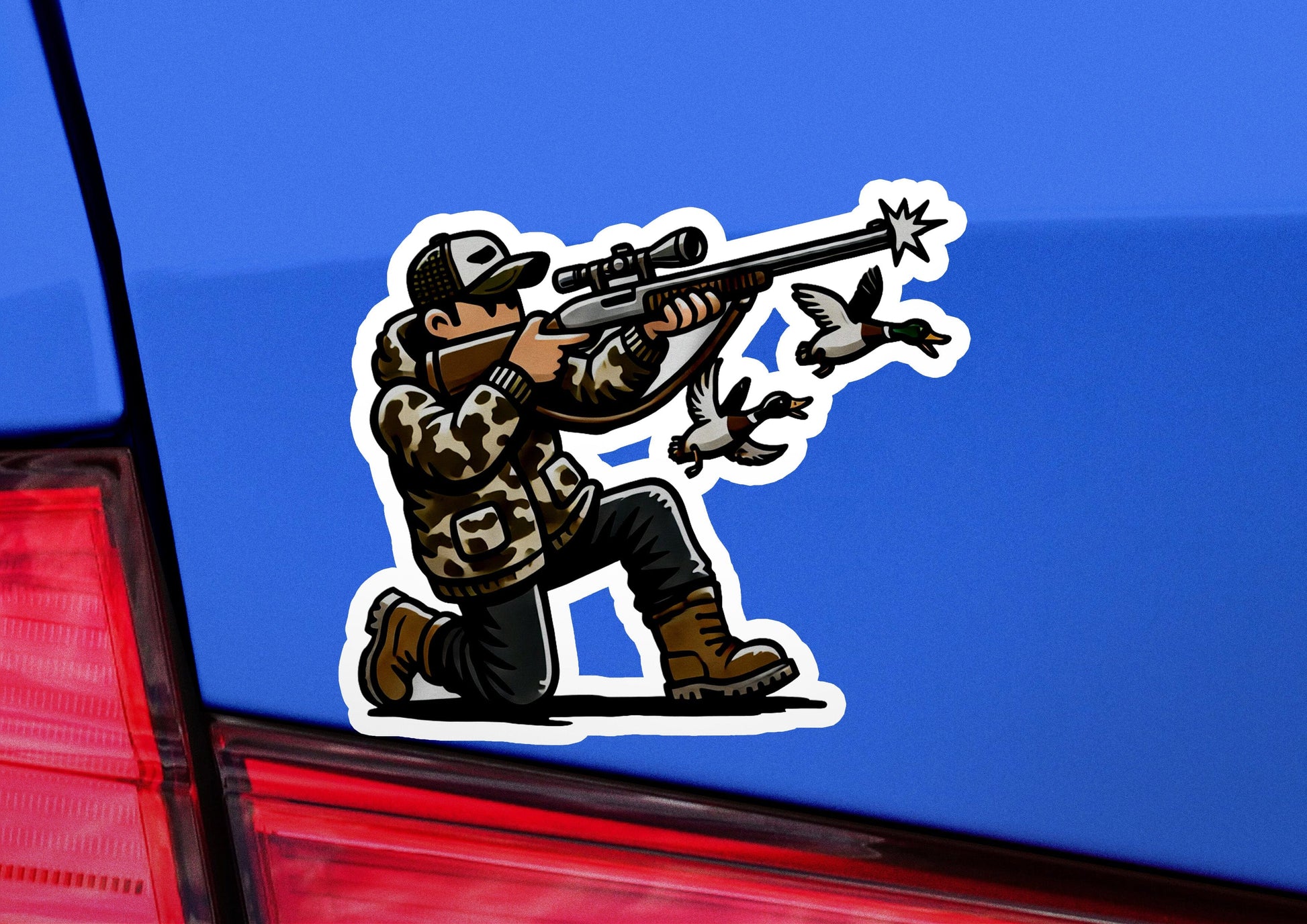 a sticker of a soldier shooting a gun