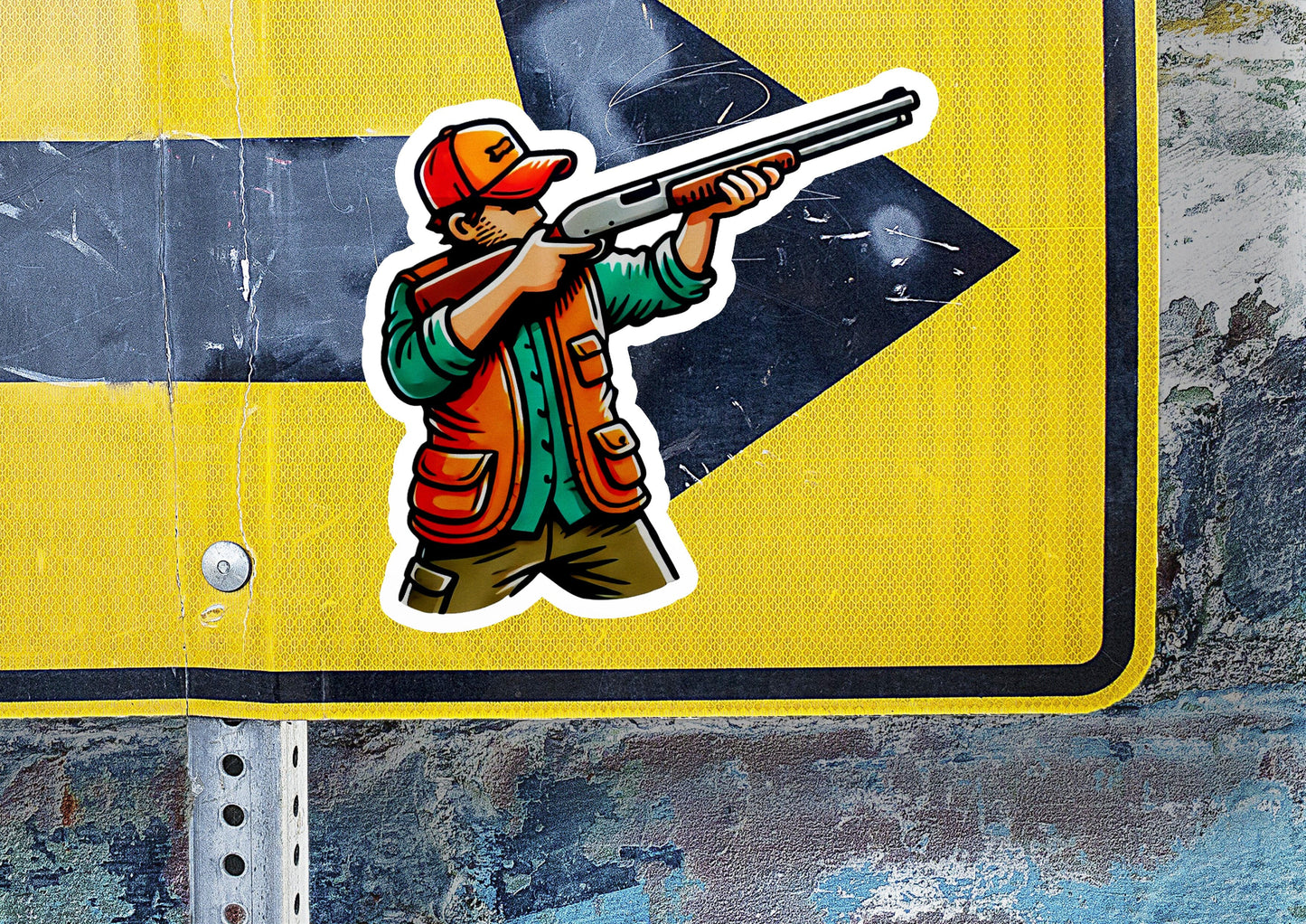 a sticker of a man holding a gun