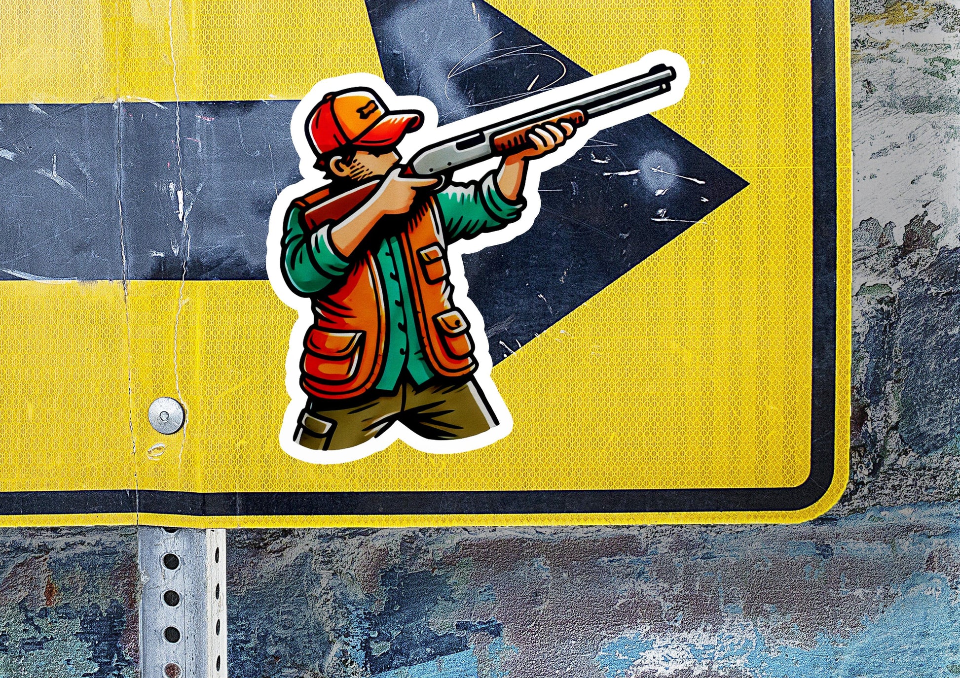 a sticker of a man holding a gun