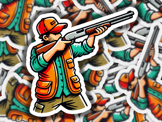 a sticker of a man holding a rifle
