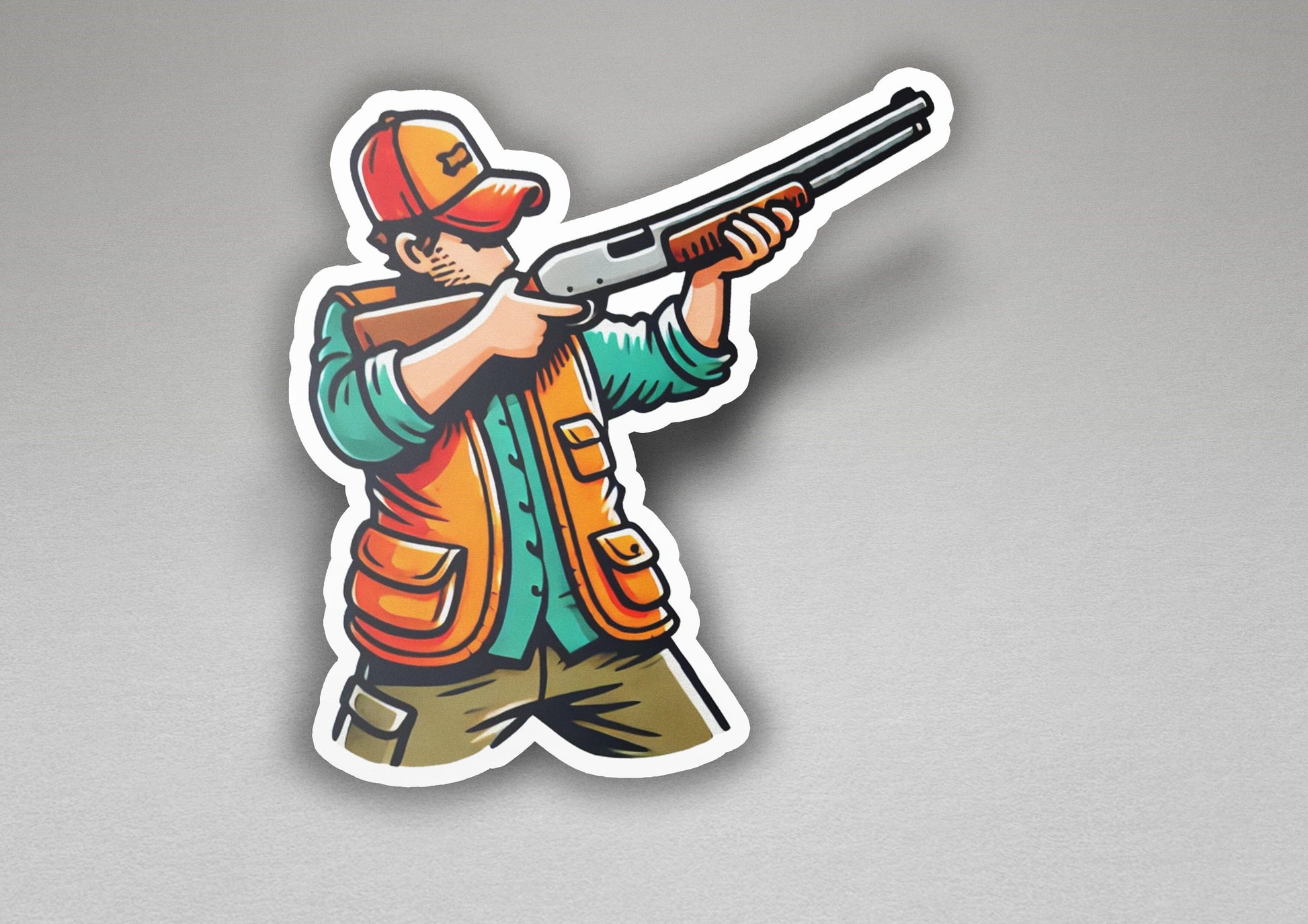 a sticker of a man holding a rifle