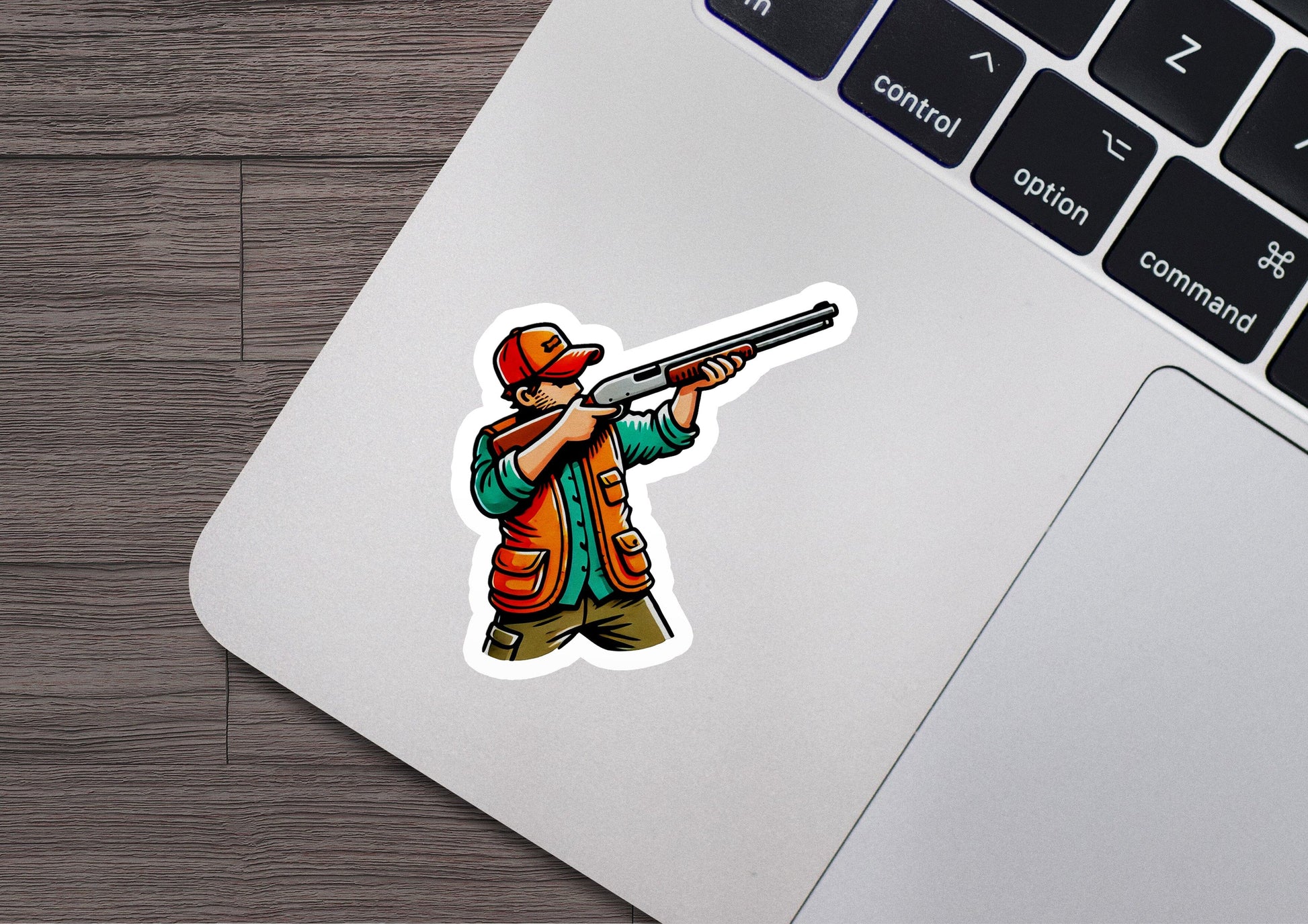 a sticker of a man holding a rifle