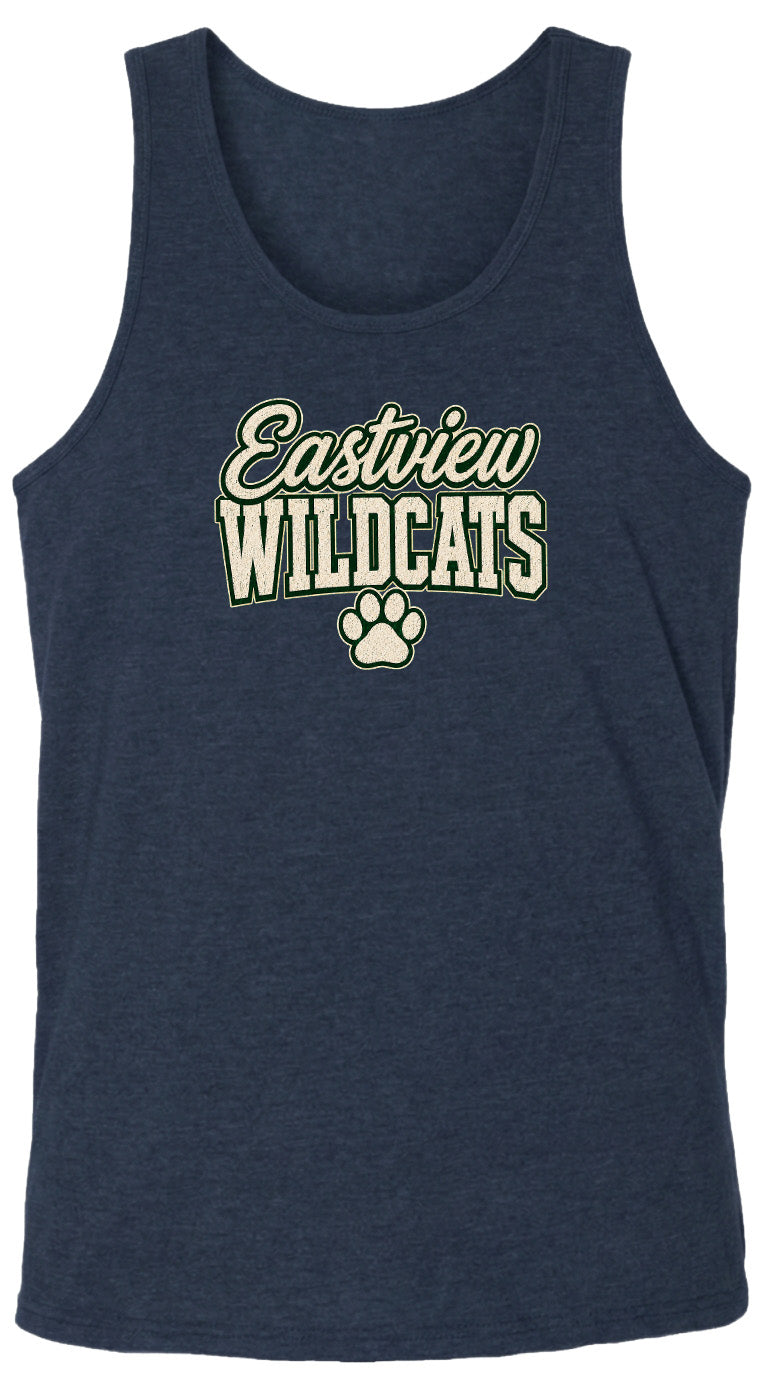 A navy blue tank top with the text "Eastview Wildcats" printed on it.