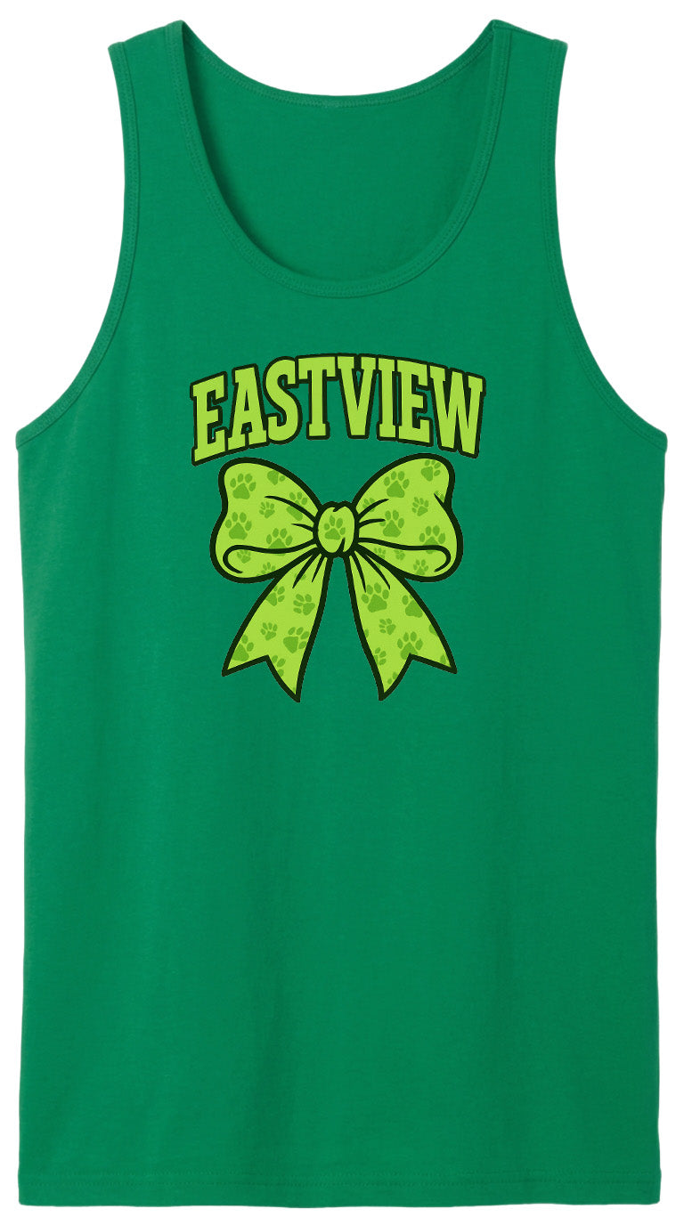 A green tank top with a yellow bow and the word "EASTVIEW" printed on it.