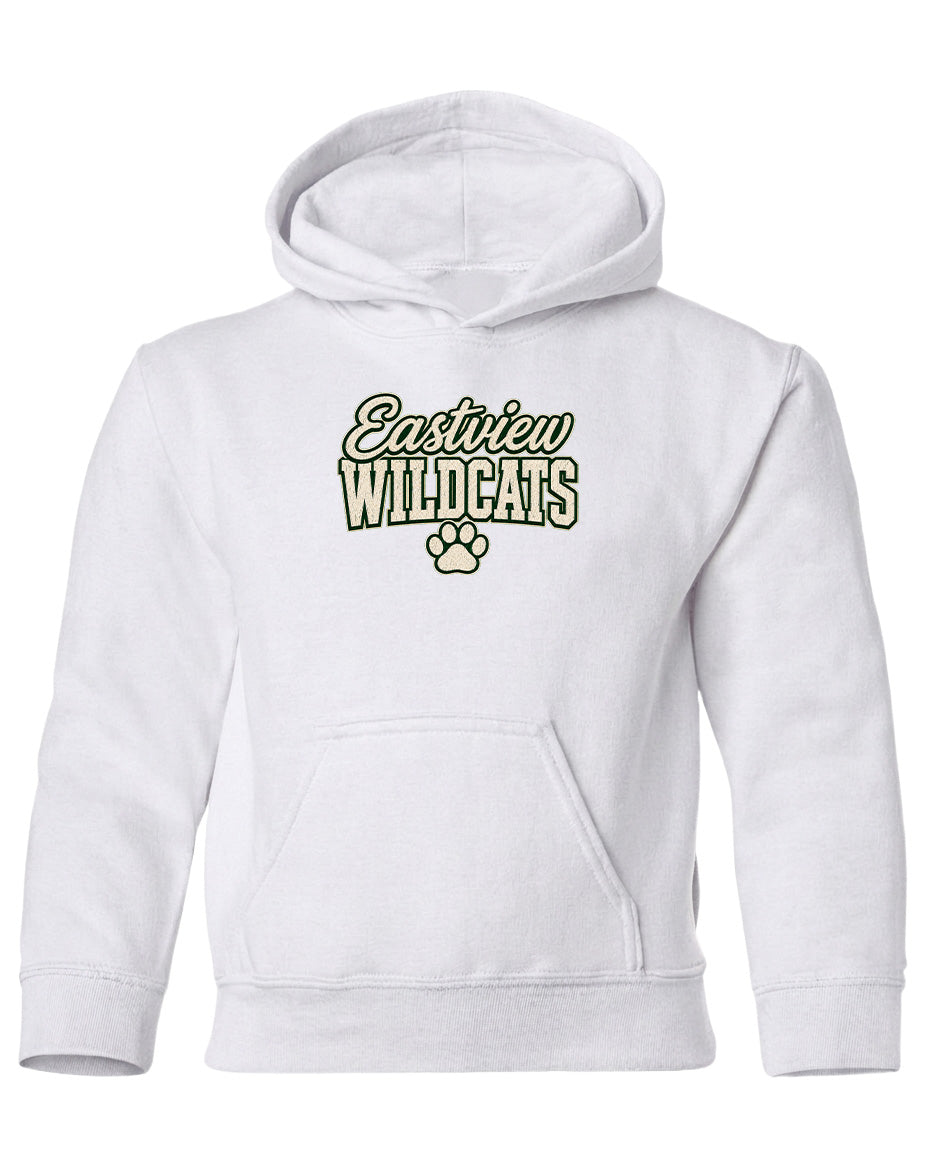 A white hoodie with the text "Eastview Wildcats" printed on it.