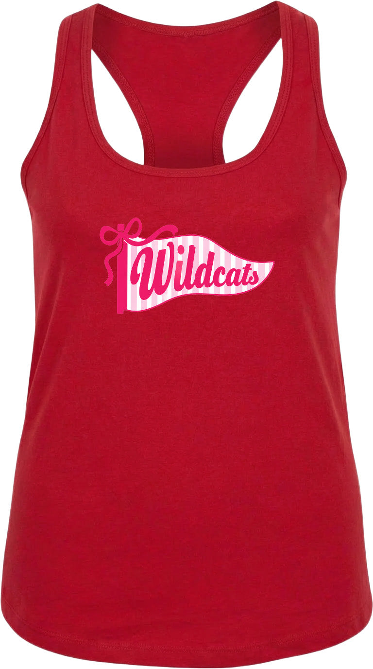 A red tank top with a pink banner that says "Wildcats" on it.