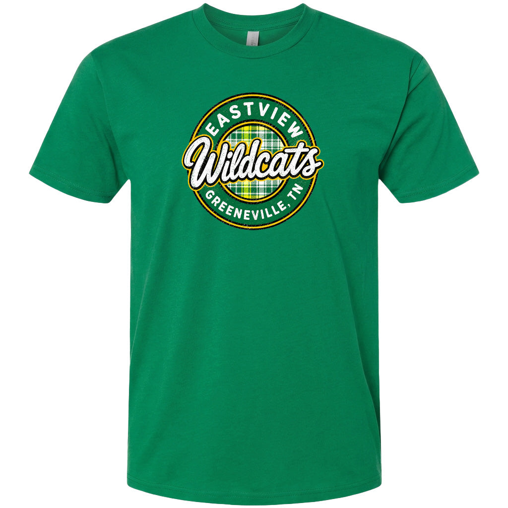 A green t-shirt with a circular logo that says "EASTVIEW Wildcats Greeneville, TN".