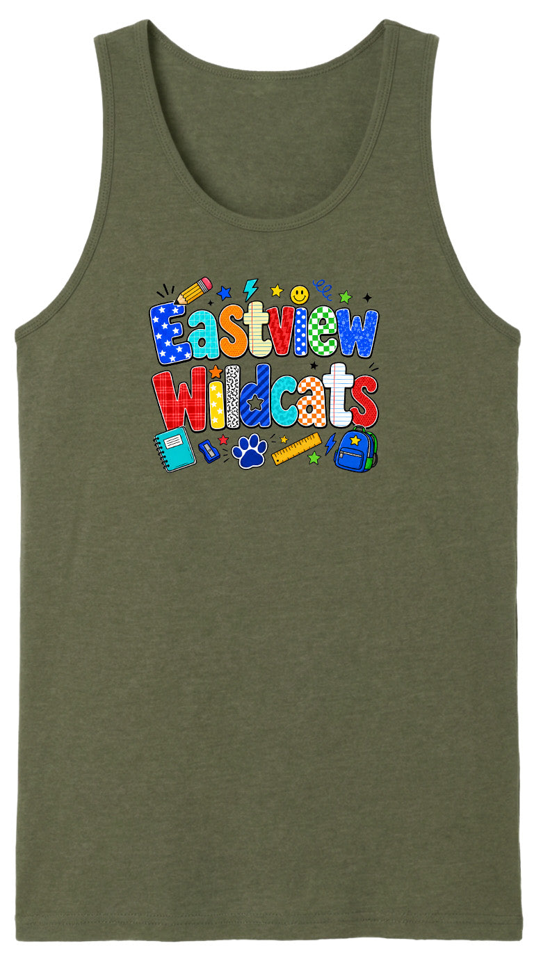 A green tank top with the text "Eastview Wildcats" printed on it.
