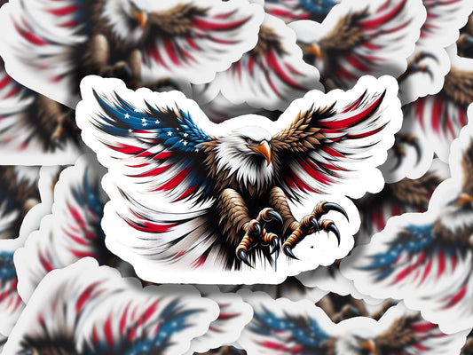 a sticker of an eagle with red, white and blue wings