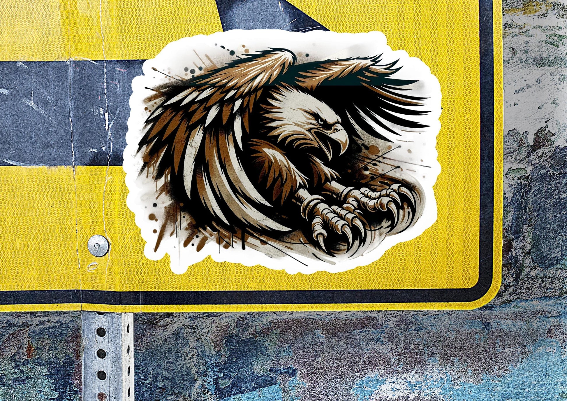 a sticker of an eagle on a street sign