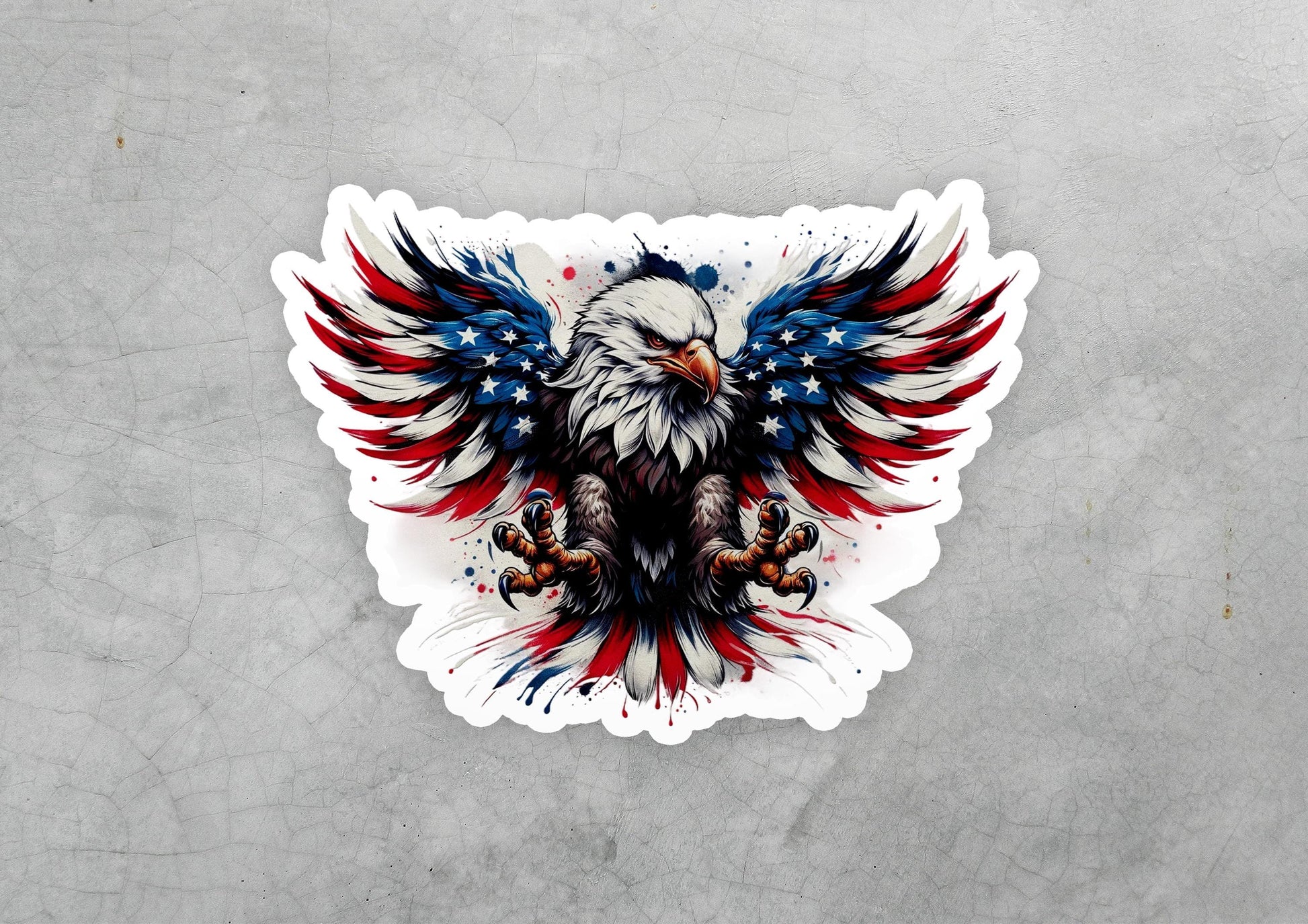 a sticker of an eagle with red, white and blue wings