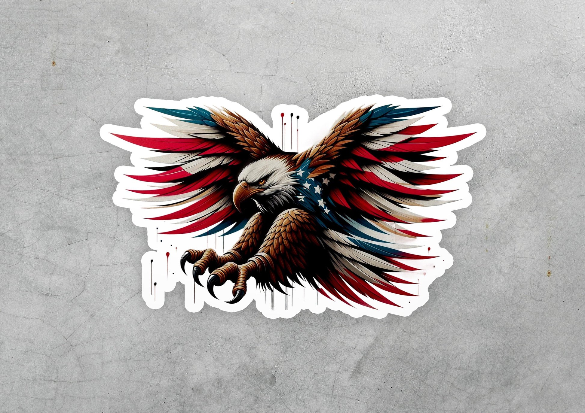 a sticker of an eagle with the american flag on it