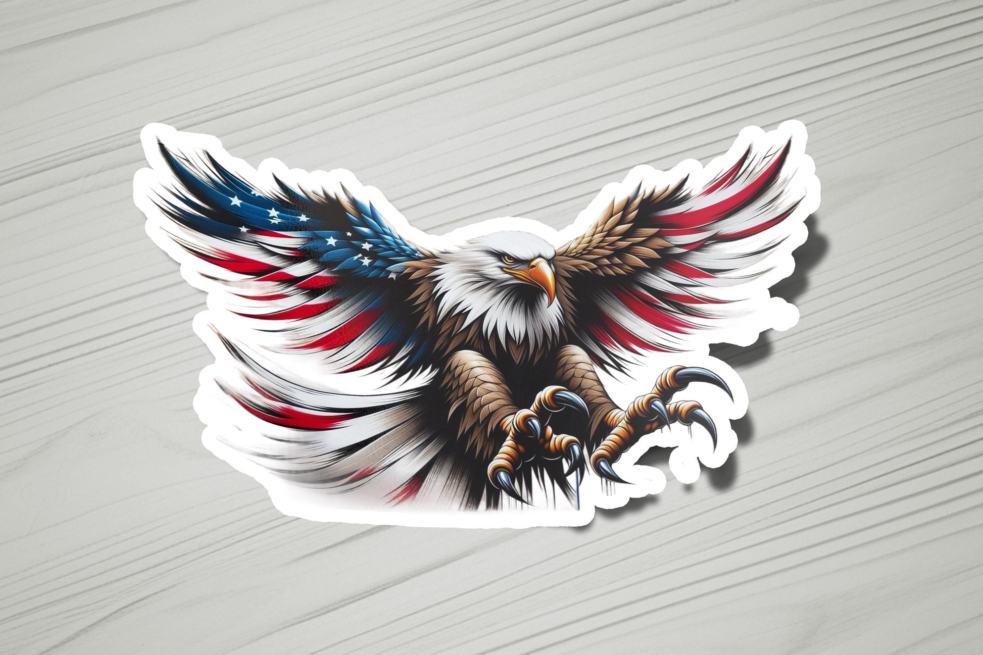 a sticker of an eagle with red, white and blue wings