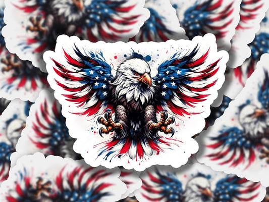 a sticker of an eagle with red, white, and blue wings