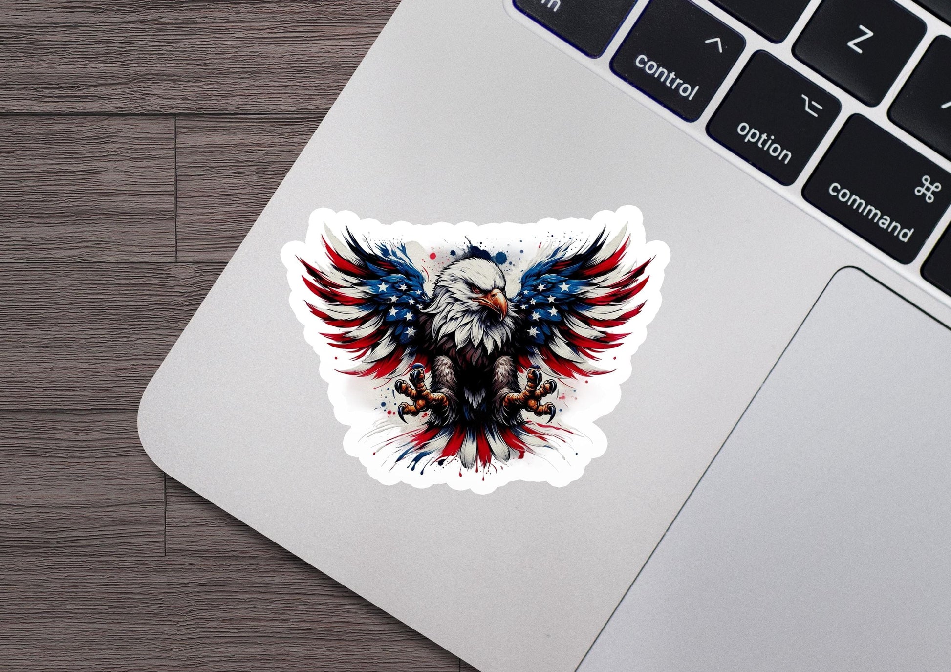 an eagle sticker on a laptop keyboard