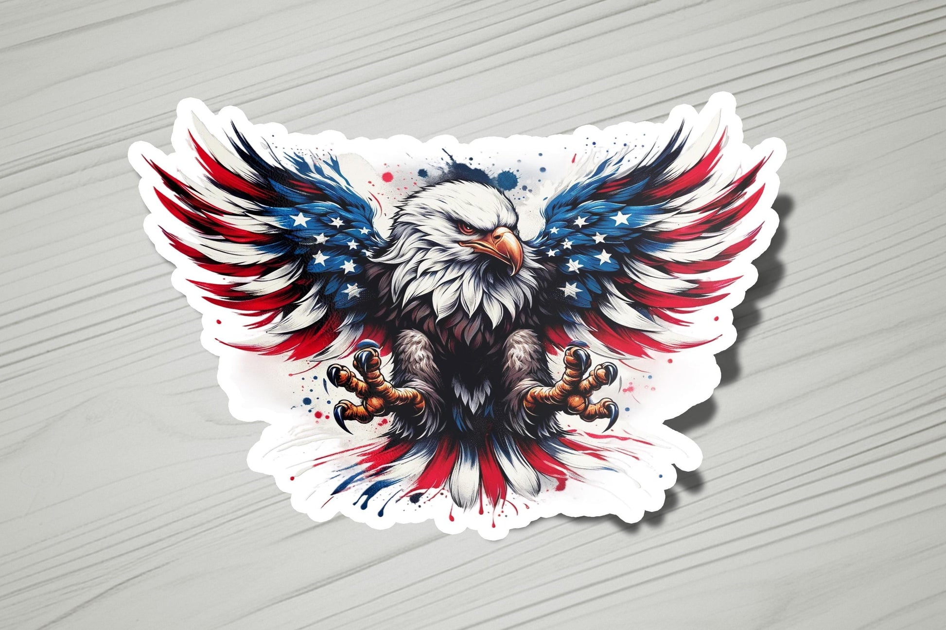 a sticker of an eagle with red, white and blue wings