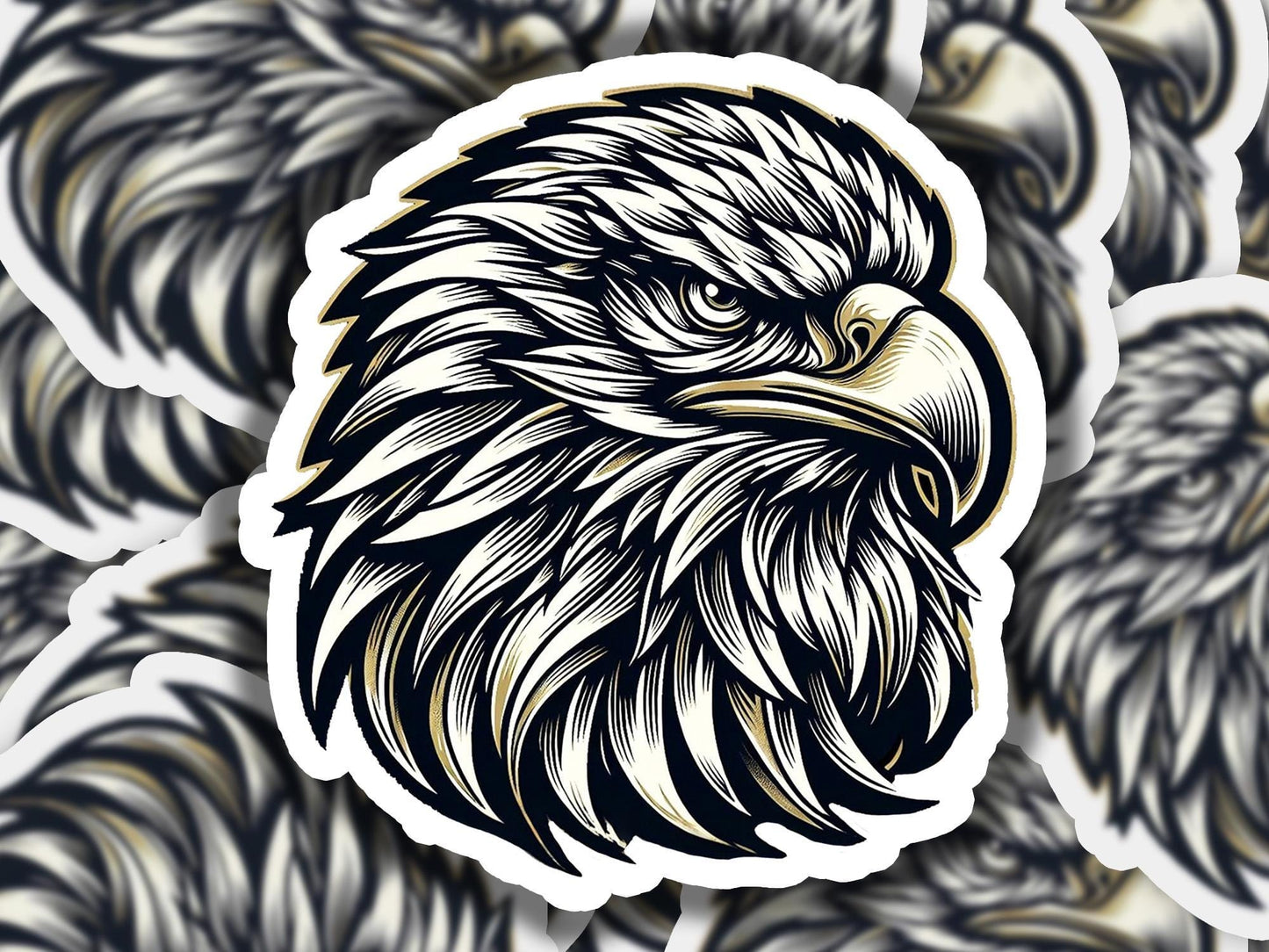 a sticker of an eagle with a pattern on it