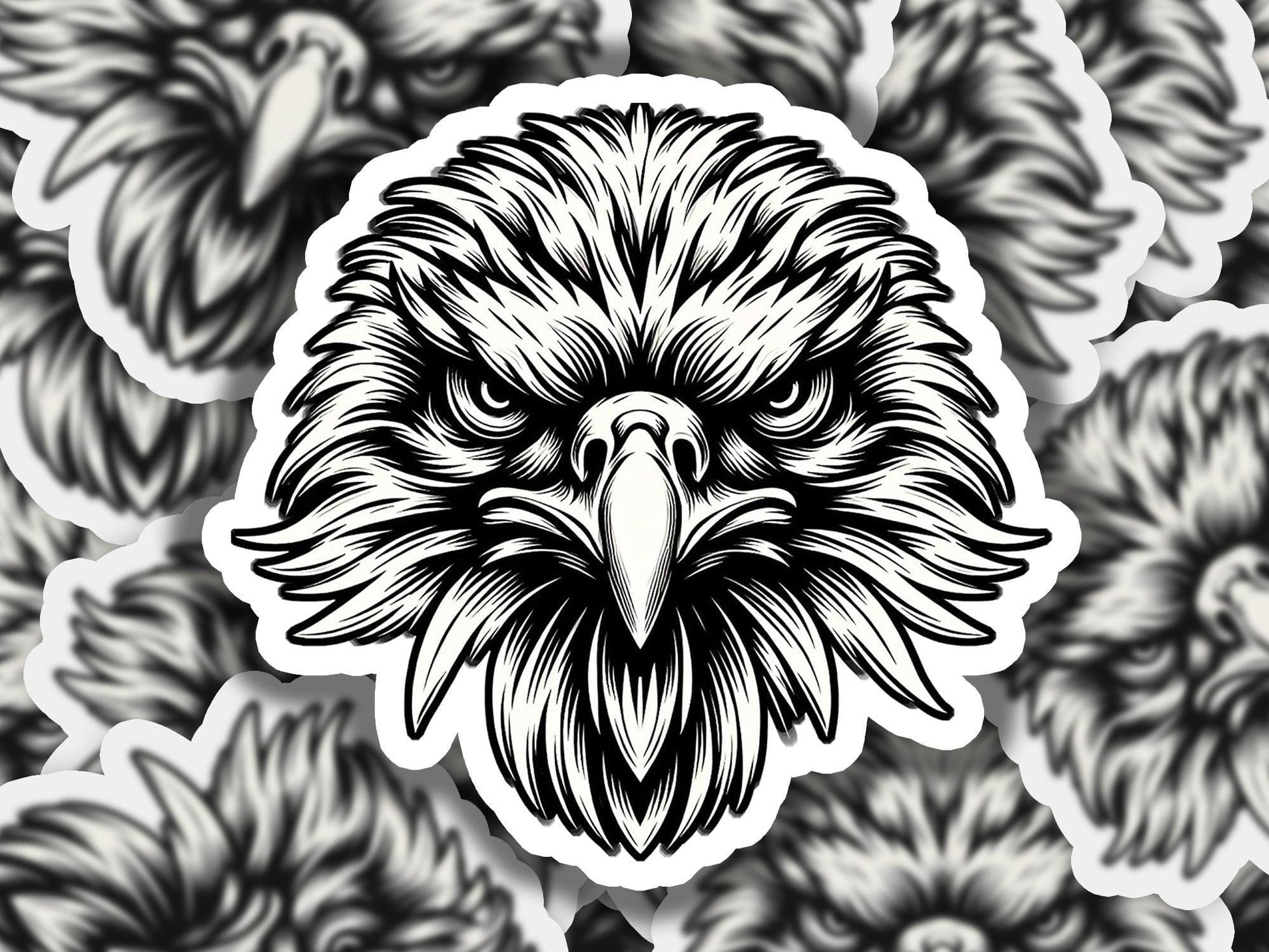 a sticker of an eagle&#39;s head surrounded by flowers