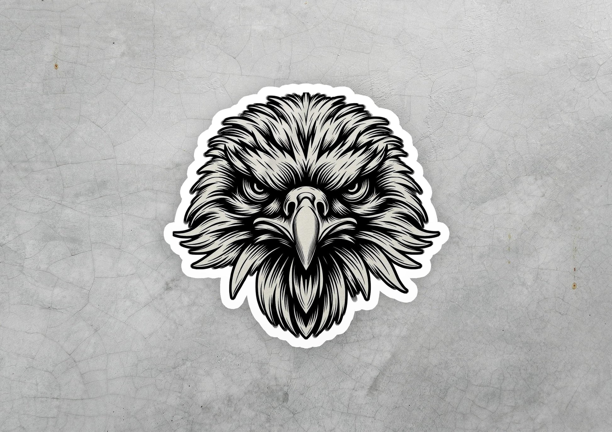 a sticker of an eagle head with a beard