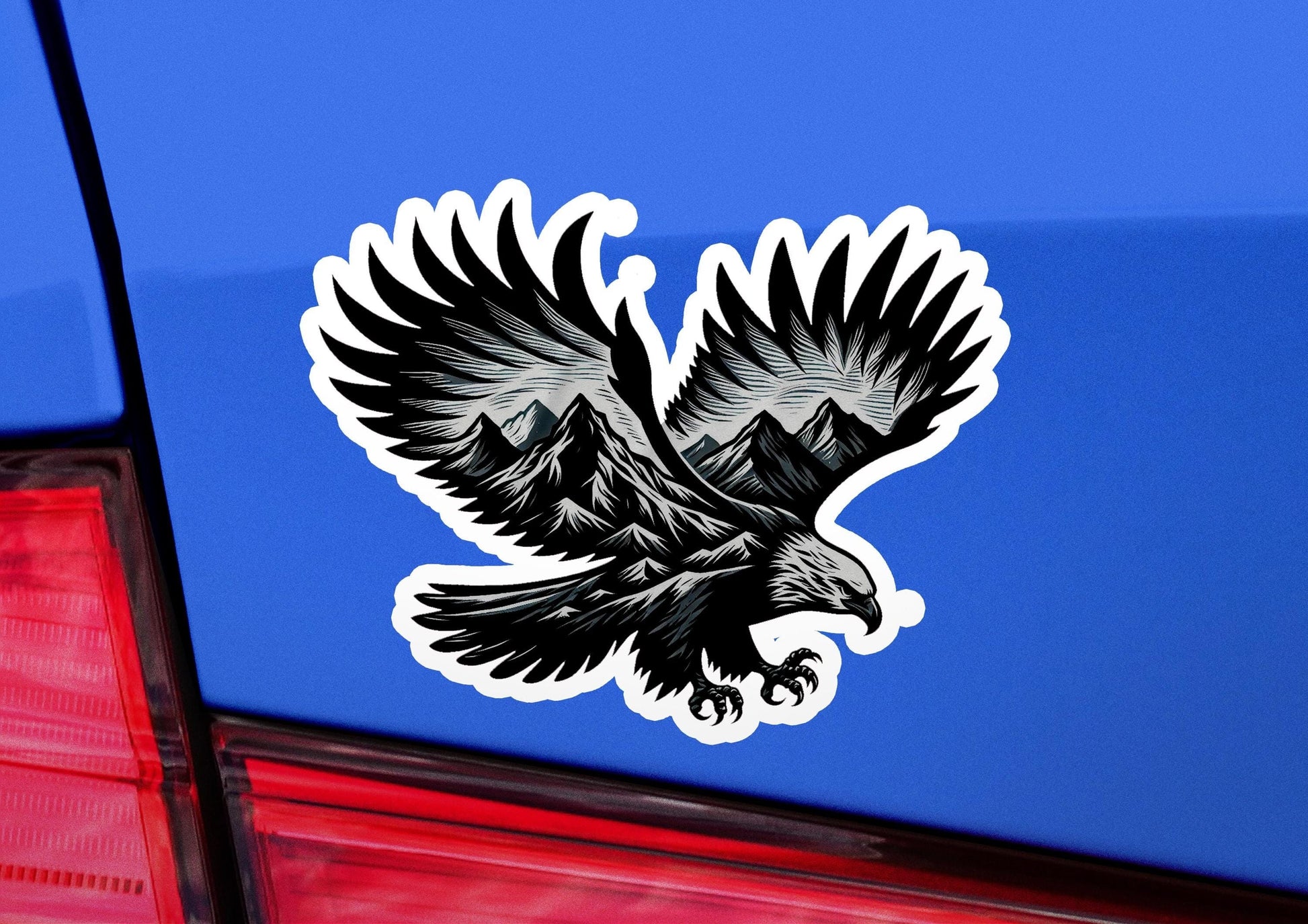 an eagle sticker on the back of a car