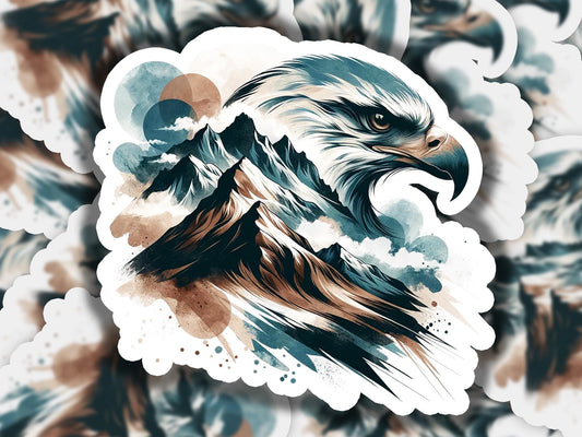 a drawing of an eagle with a mountain in the background