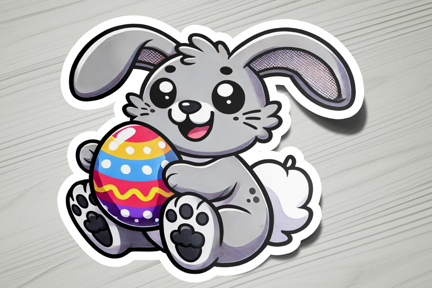 a sticker of a bunny holding an easter egg