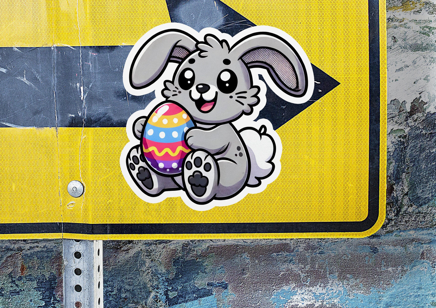 a sticker of a bunny holding an easter egg