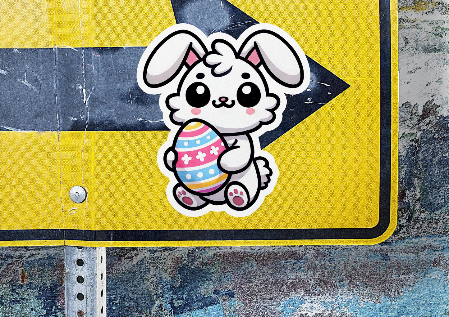 a sticker of a bunny holding an easter egg
