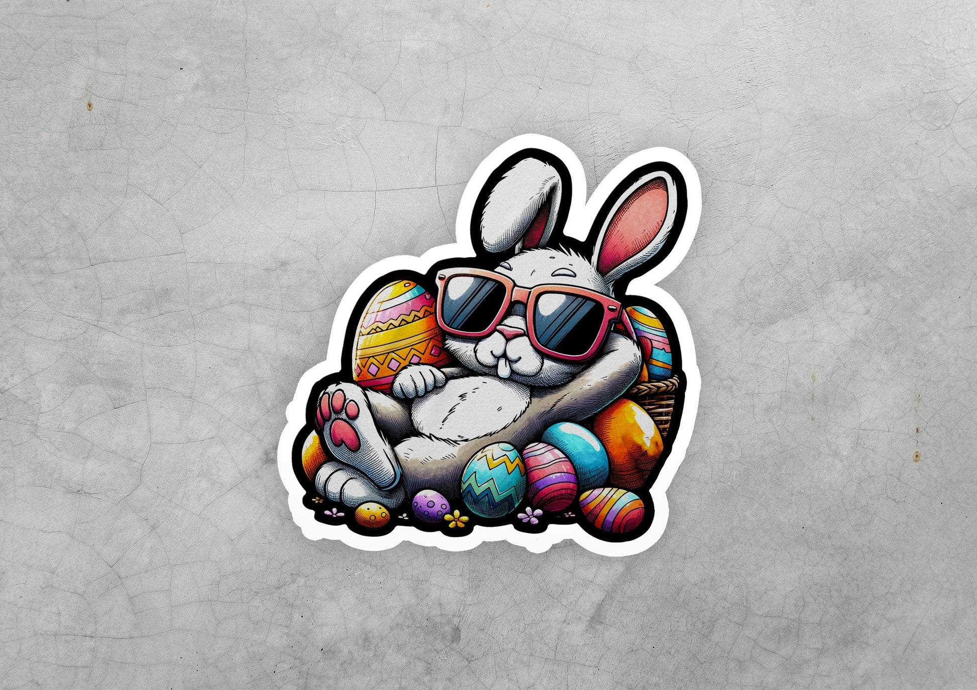 a sticker of a bunny wearing sunglasses
