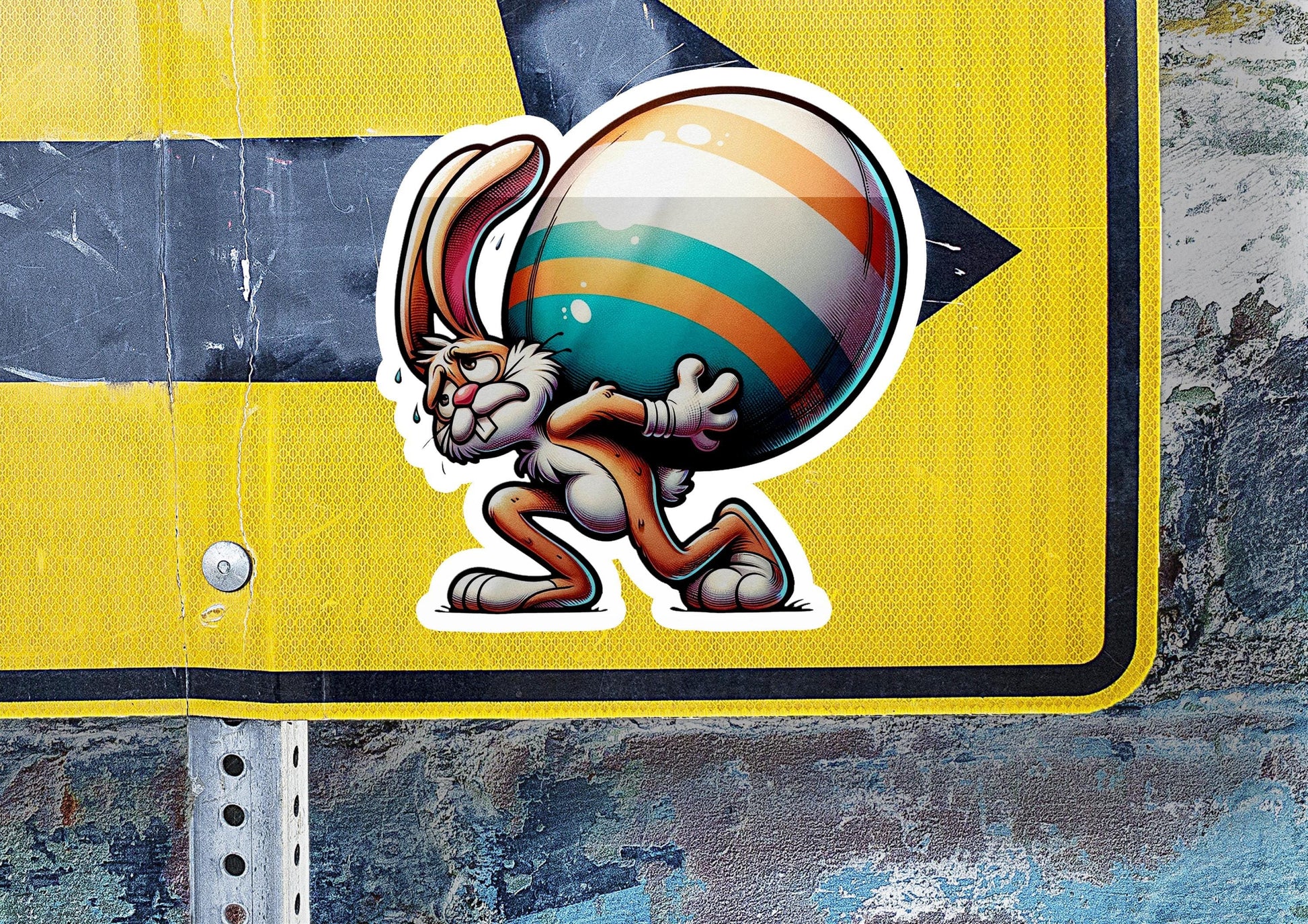 a sticker of a bunny carrying a large ball
