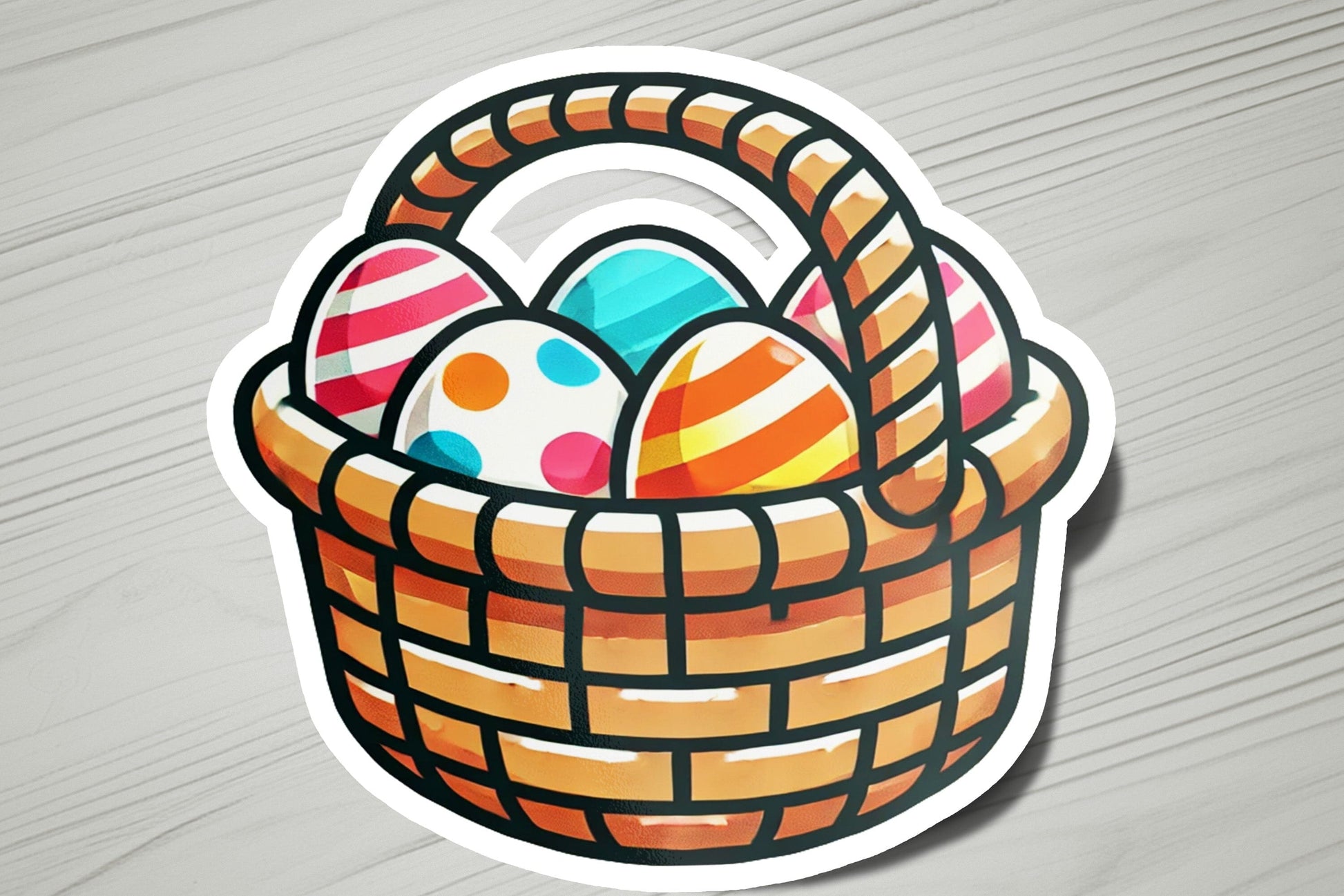 a sticker of an easter basket with eggs