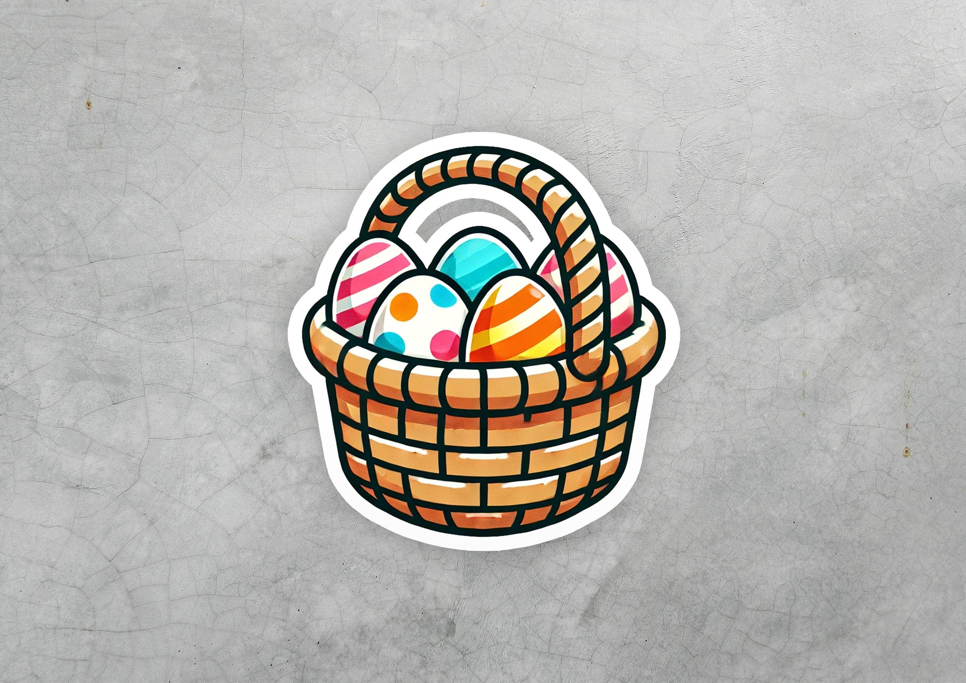 a sticker of a basket filled with eggs