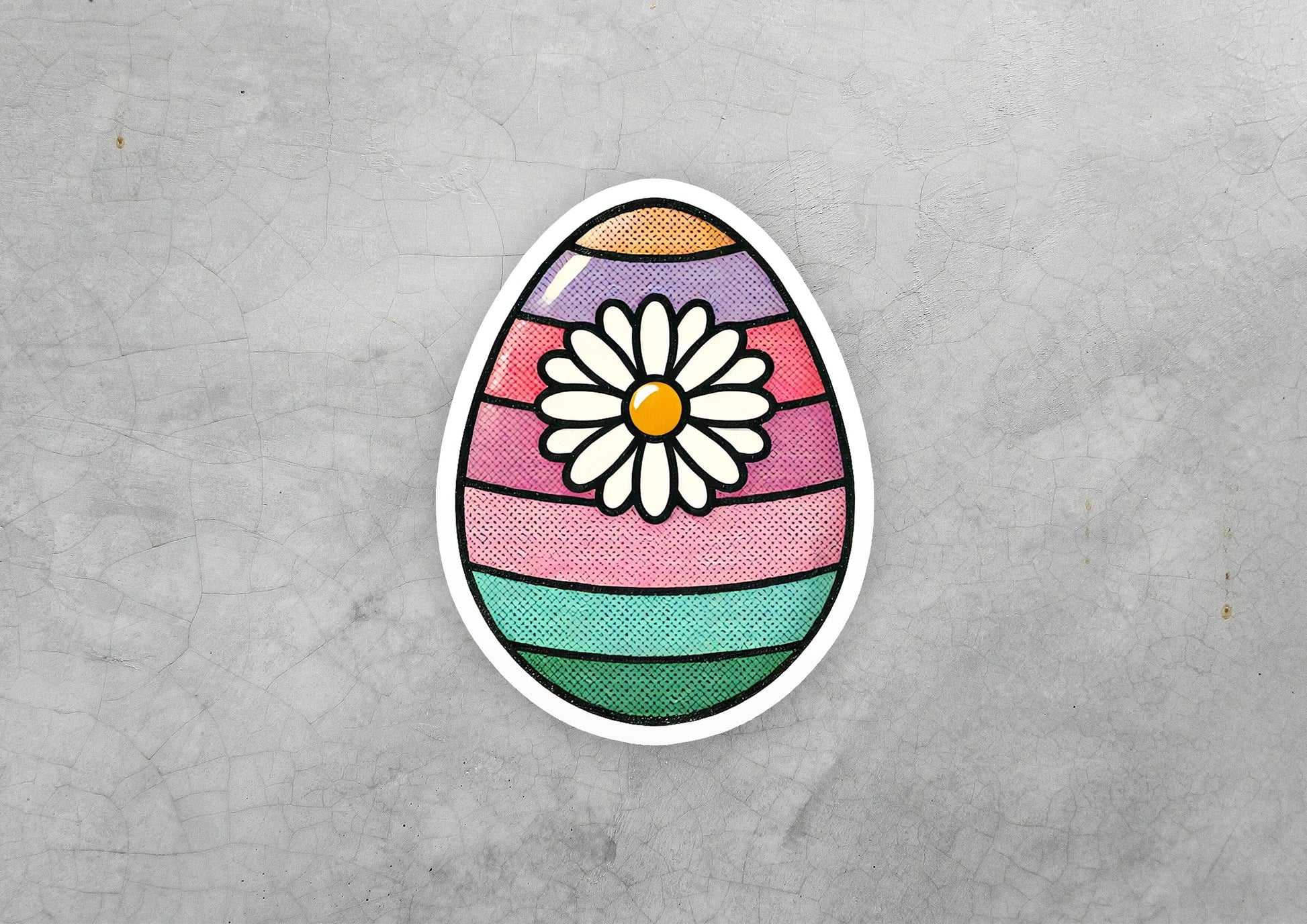 a sticker of a painted egg with a flower on it
